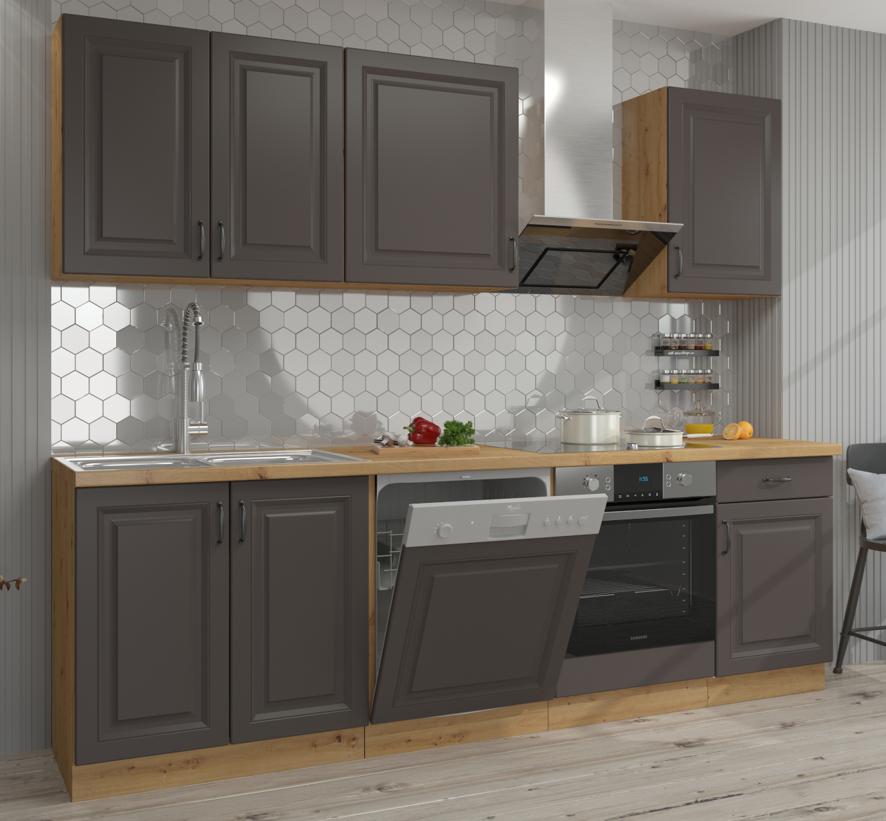 Kitchen Cabinets Set STILO 1 artisan oak / graphite