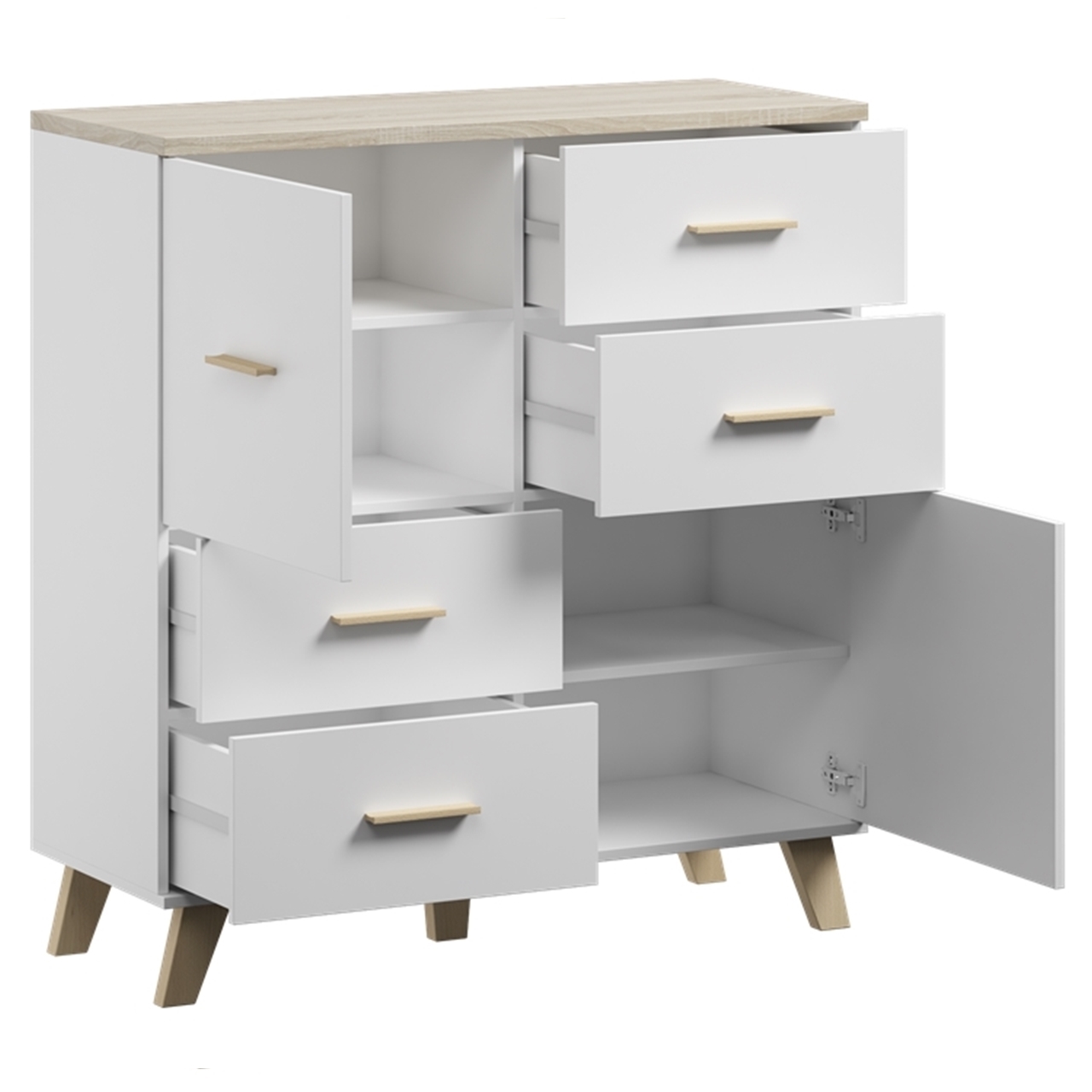 Storage cabinet LOTTA 110 2D4S brilliant white / sonoma oak
