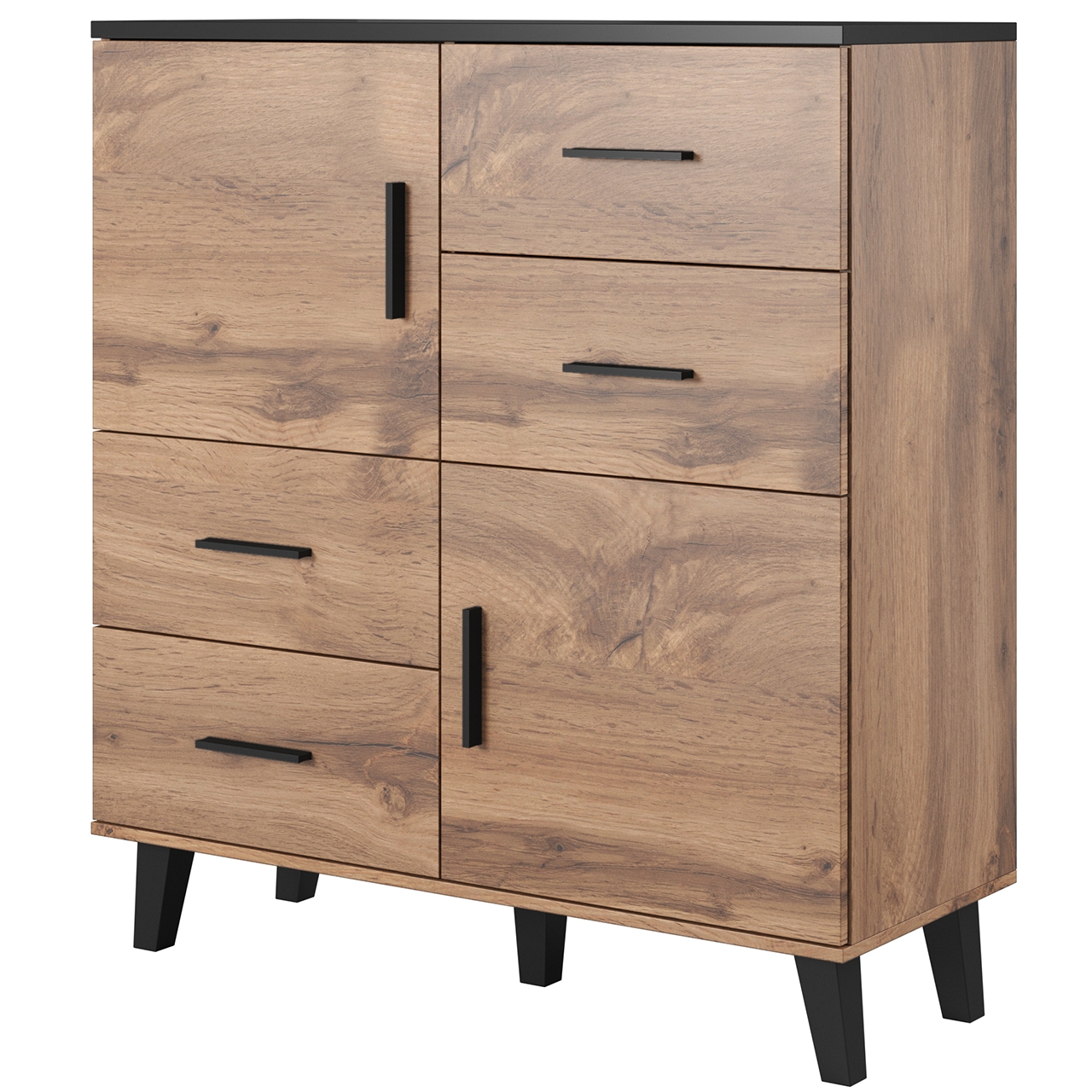 Storage cabinet LOTTA 110 2D4S wotan oak / black