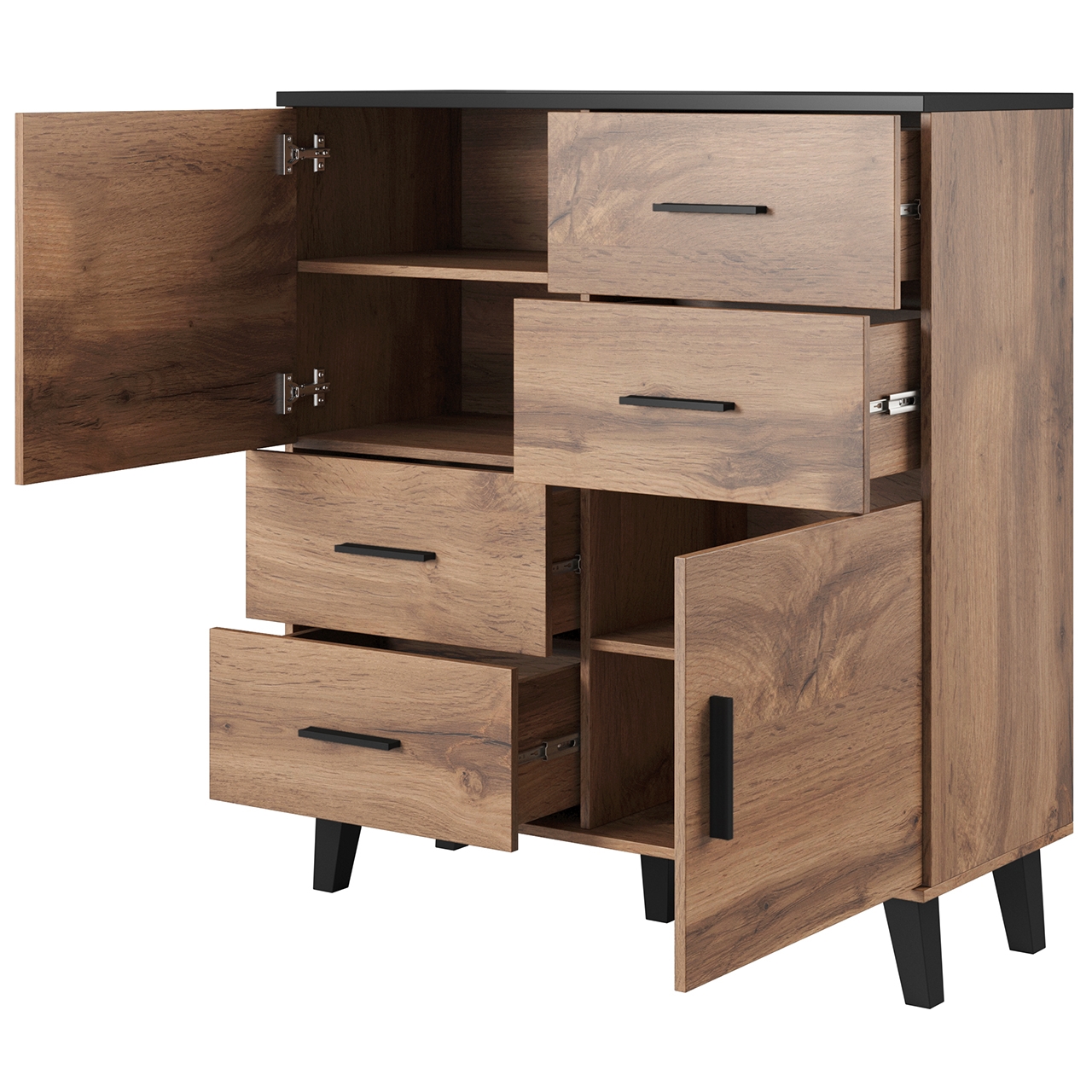 Storage cabinet LOTTA 110 2D4S wotan oak / black