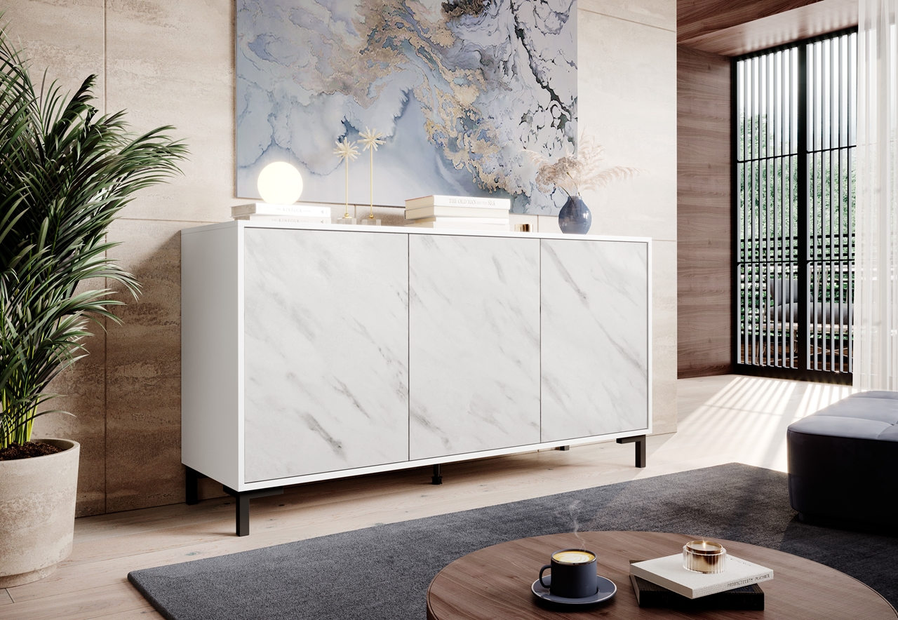 Storage cabinet MARMO 150 white / white marble