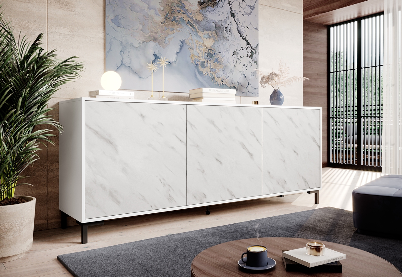 Storage cabinet MARMO 200 white / white marble