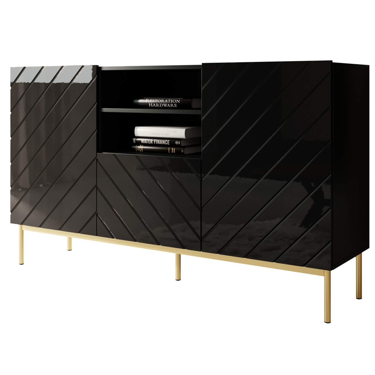 Storage cabinet ABETO black / golden frame