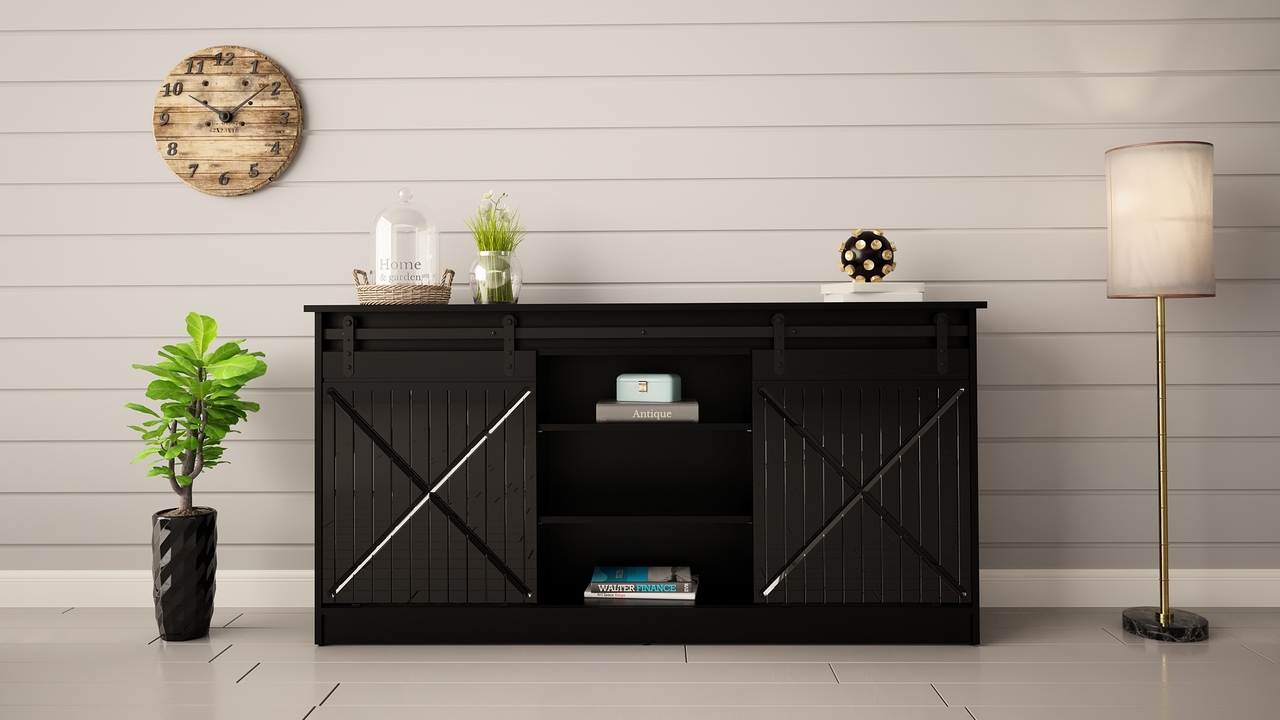 Storage cabinet GRANERO black / black gloss