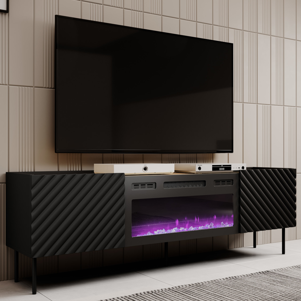 TV cabinet with electric fireplace INDA EF black / artisan oak