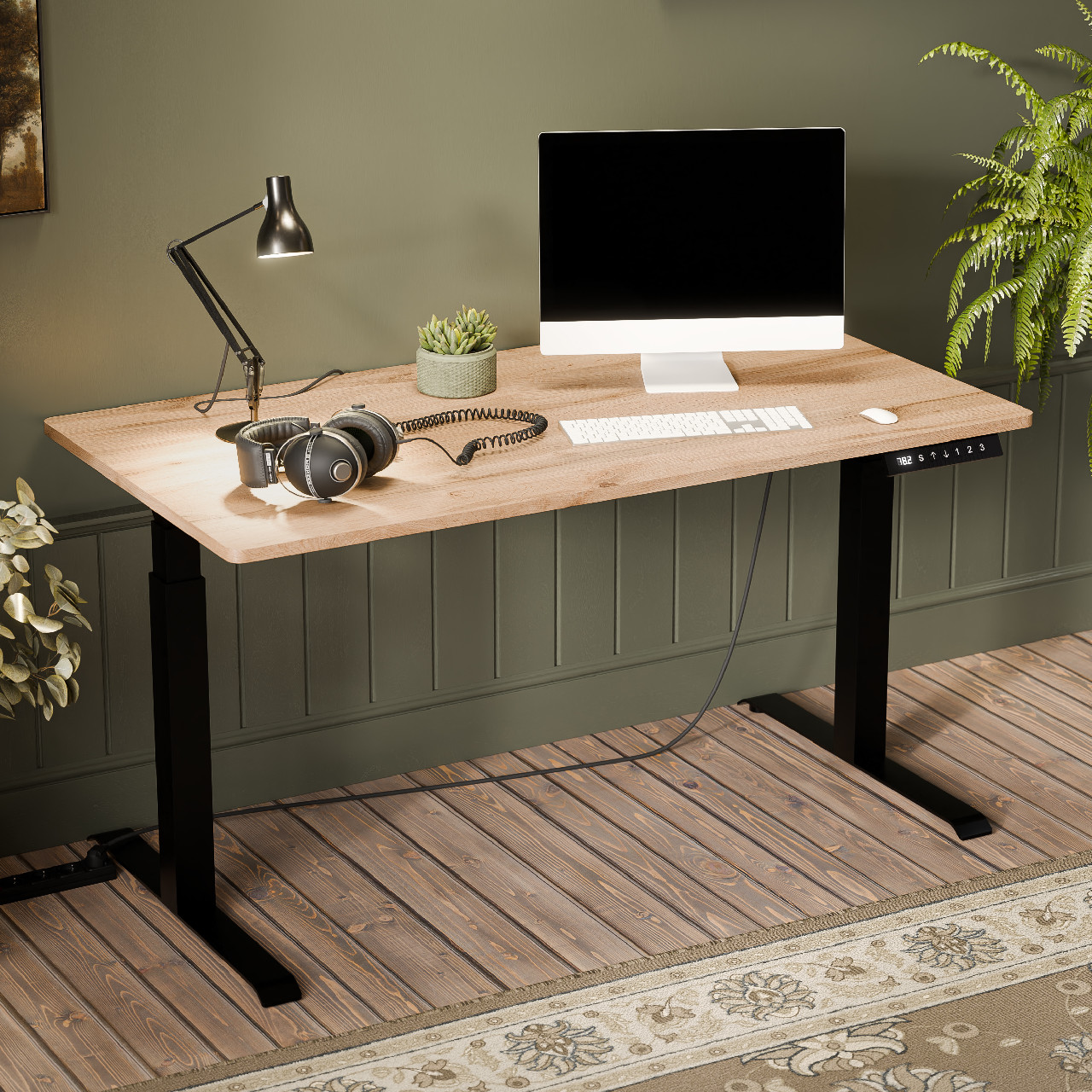 Height adjustable standing desk MOON LONG black / wotan oak