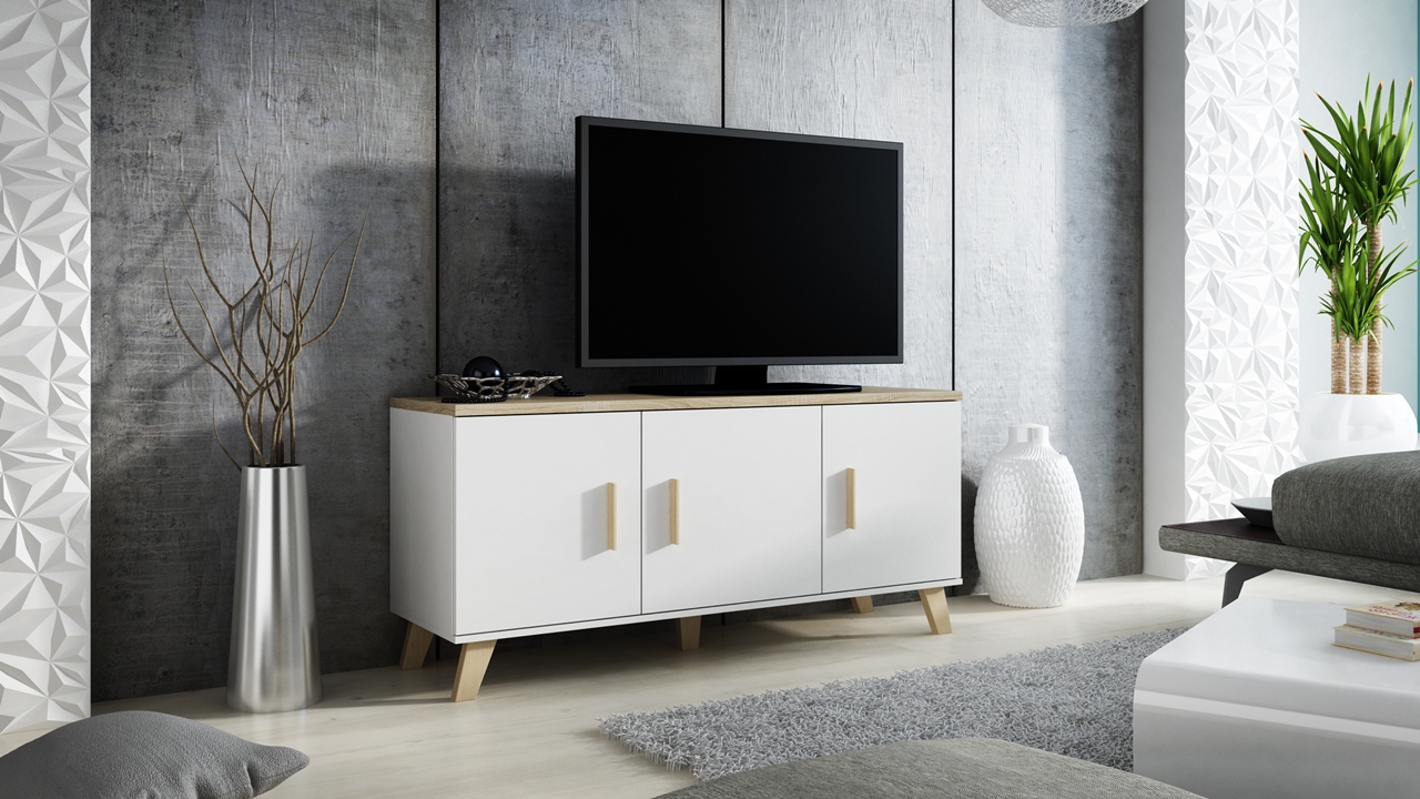 TV Stand LOTTA 150 3D brilliant white / sonoma oak
