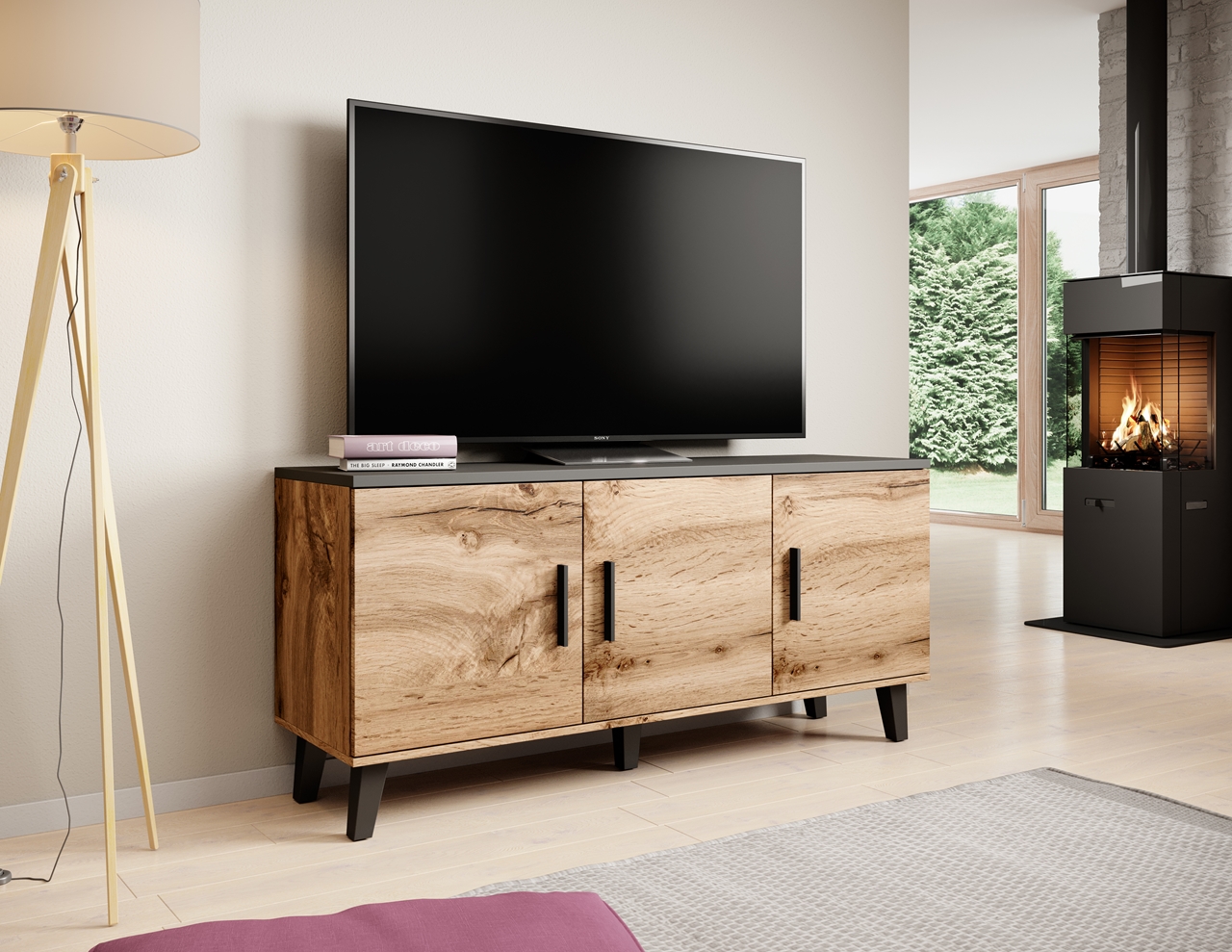 TV Stand LOTTA 150 3D wotan oak / black