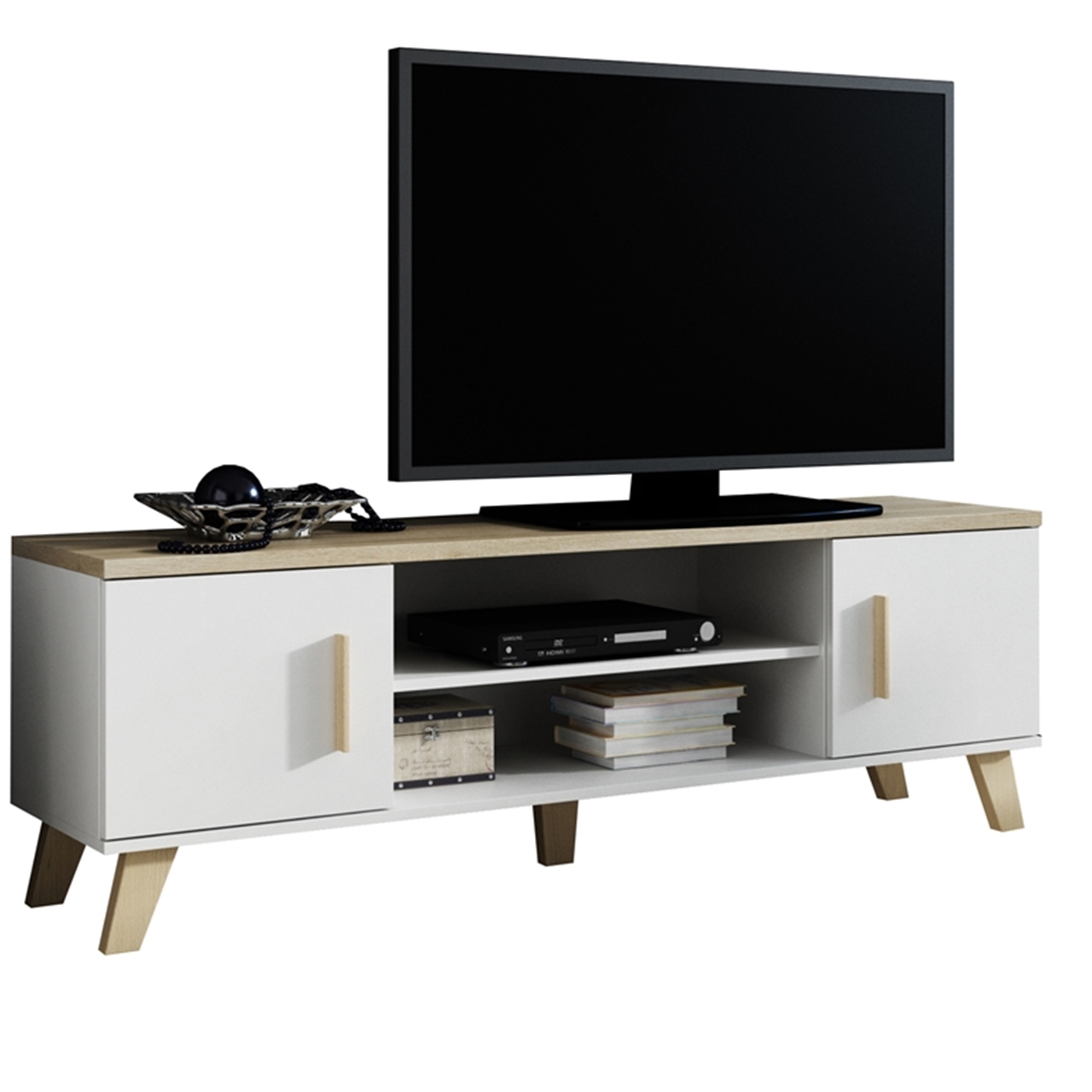 TV Stand LOTTA 160 brilliant white / sonoma oak