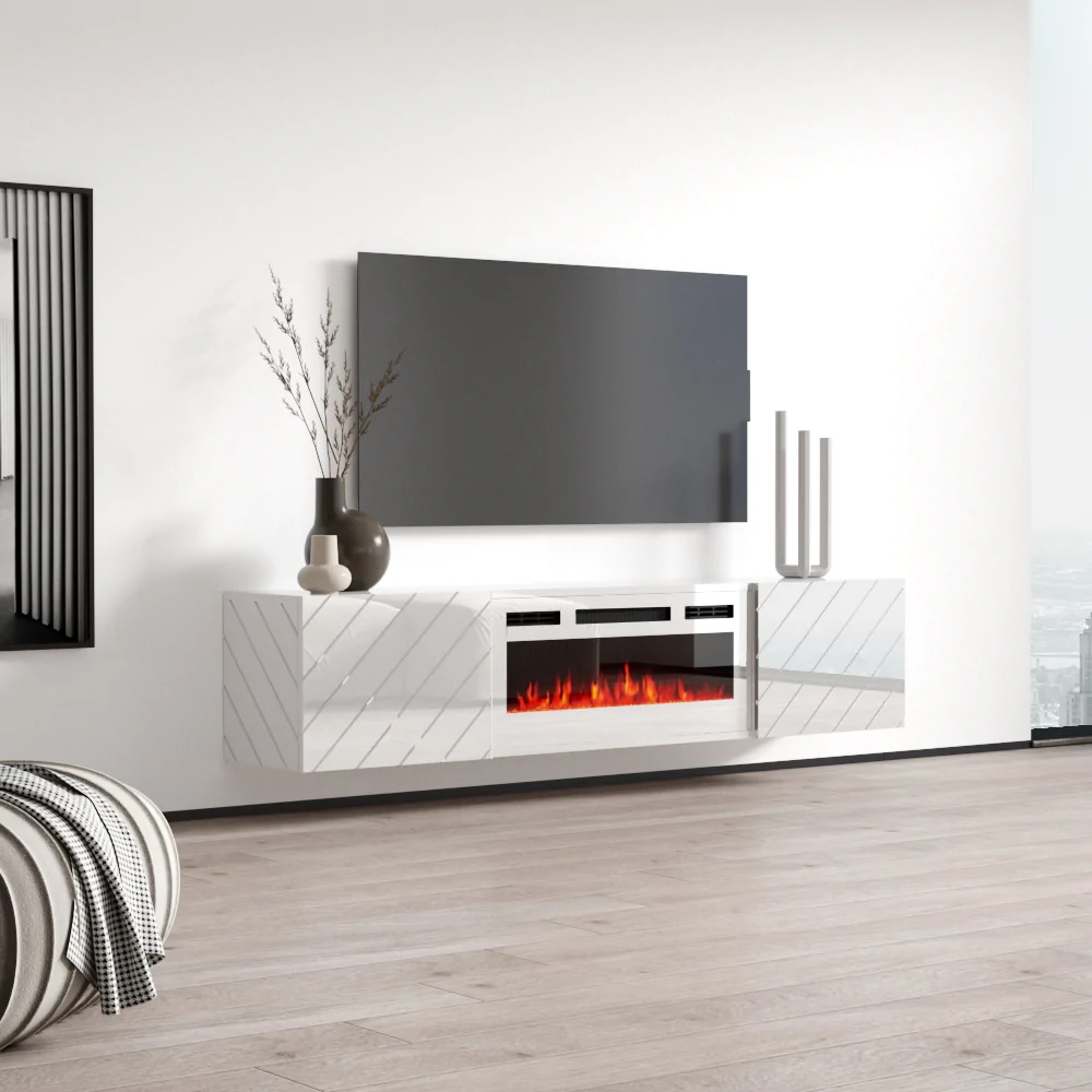 TV Cabinet LUXE EF white / fireplace white