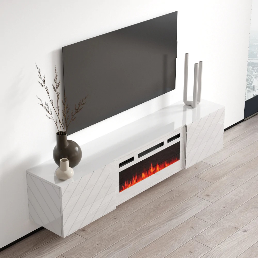 TV Cabinet LUXE EF white / fireplace white