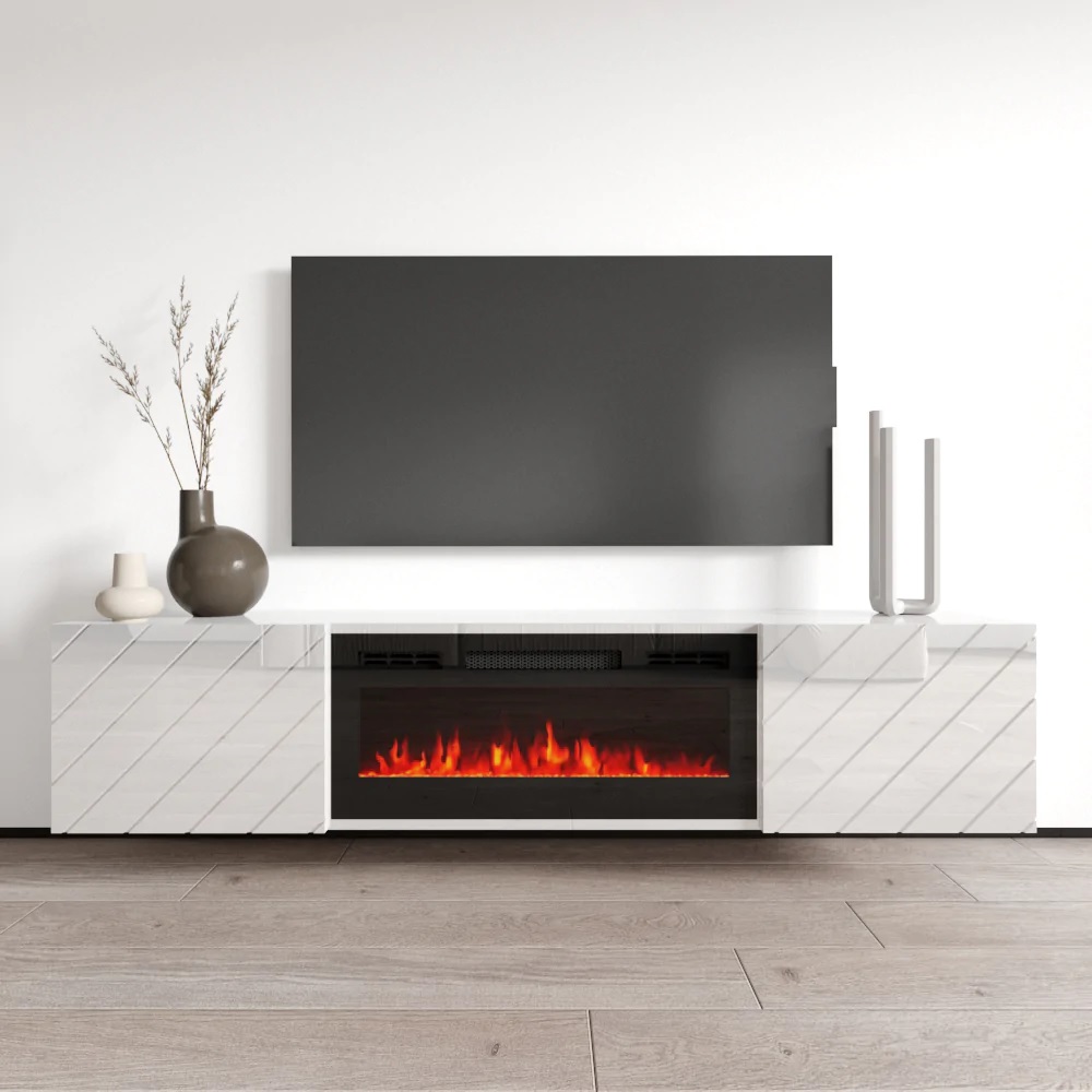 TV Cabinet LUXE EF white / fireplace black