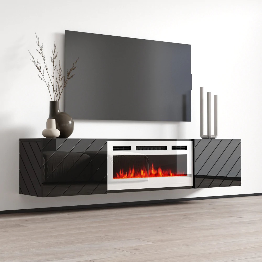 TV Cabinet LUXE EF black / fireplace white