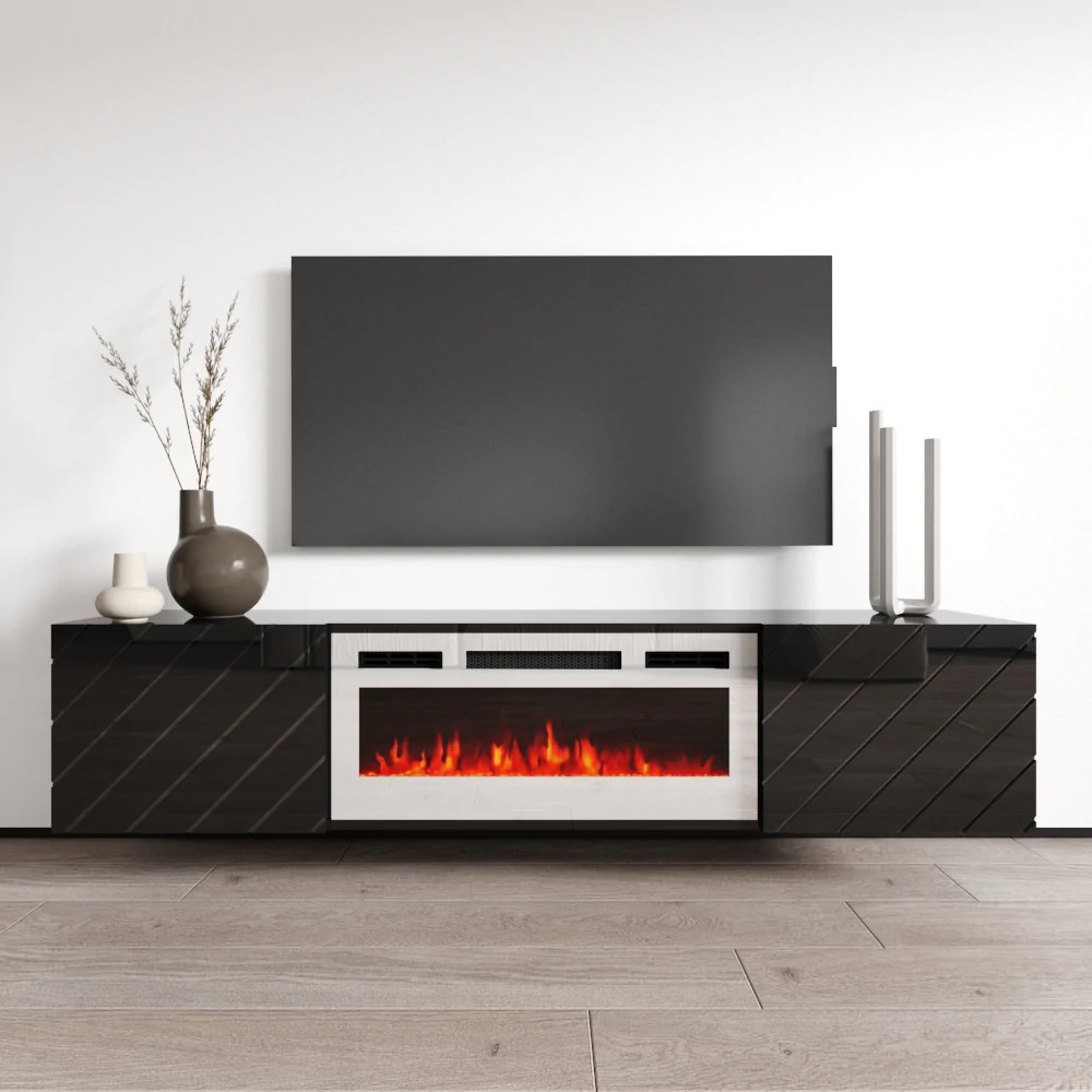TV Cabinet LUXE EF black / fireplace white