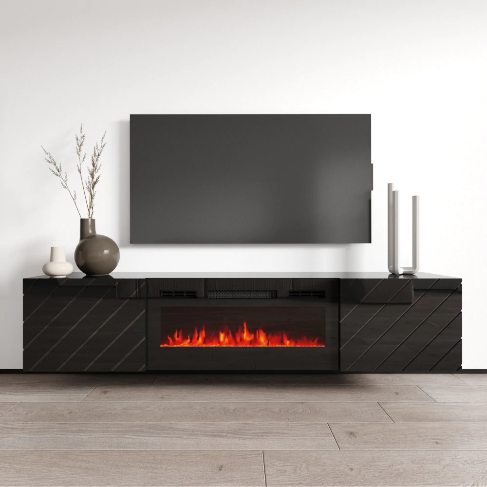 TV Stands TV Cabinet LUXE EF Black Fireplace Black