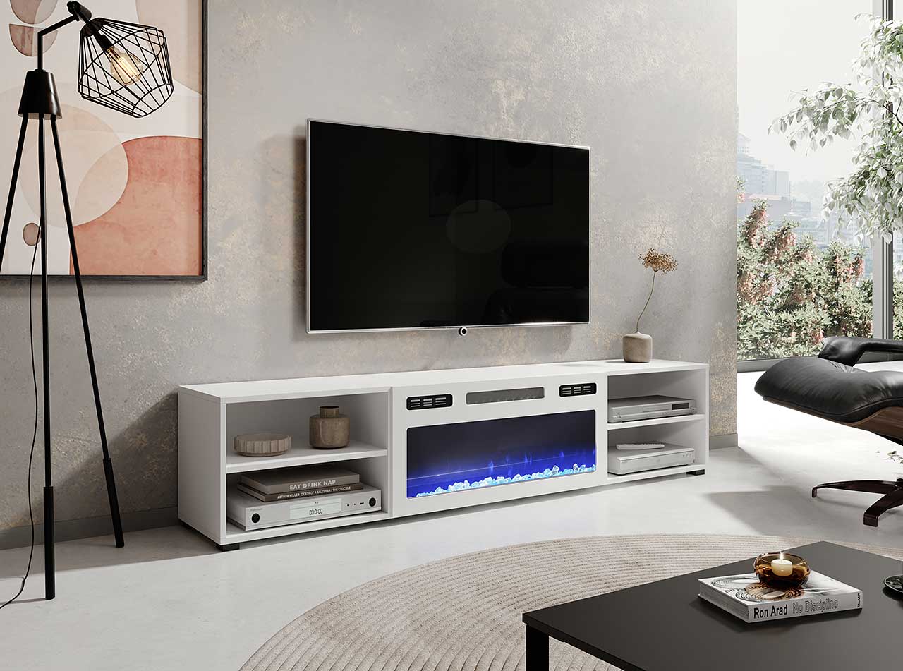 TV Cabinet POLO 180 EF white / fireplace white