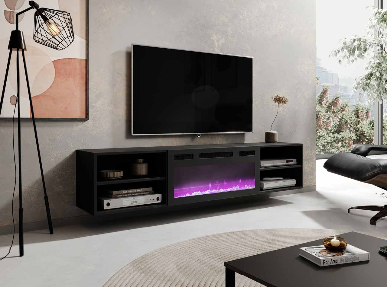 TV Cabinet POLO 180 EF black / fireplace black