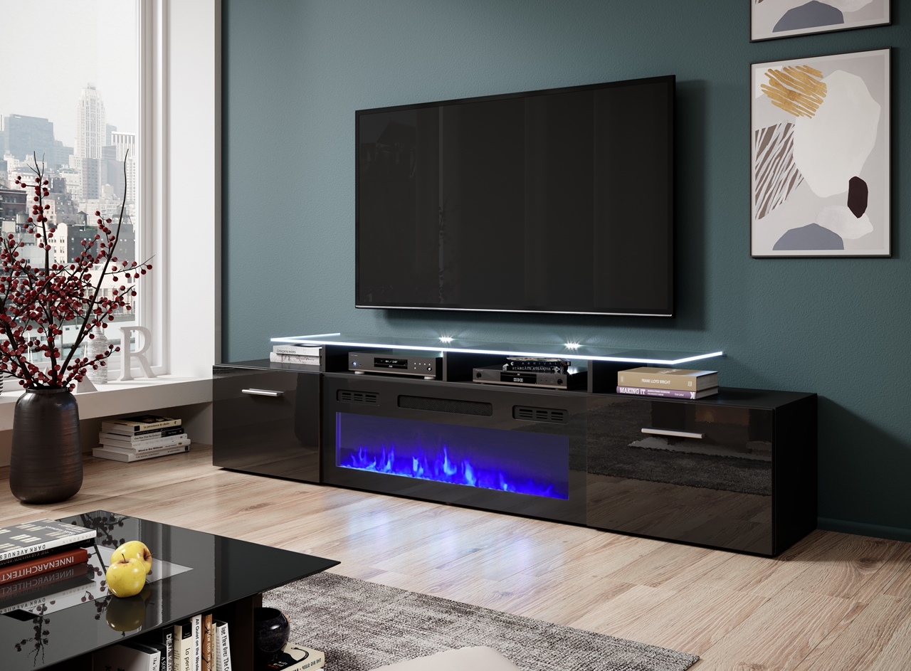 TV Stand ROVA with electric fireplace black