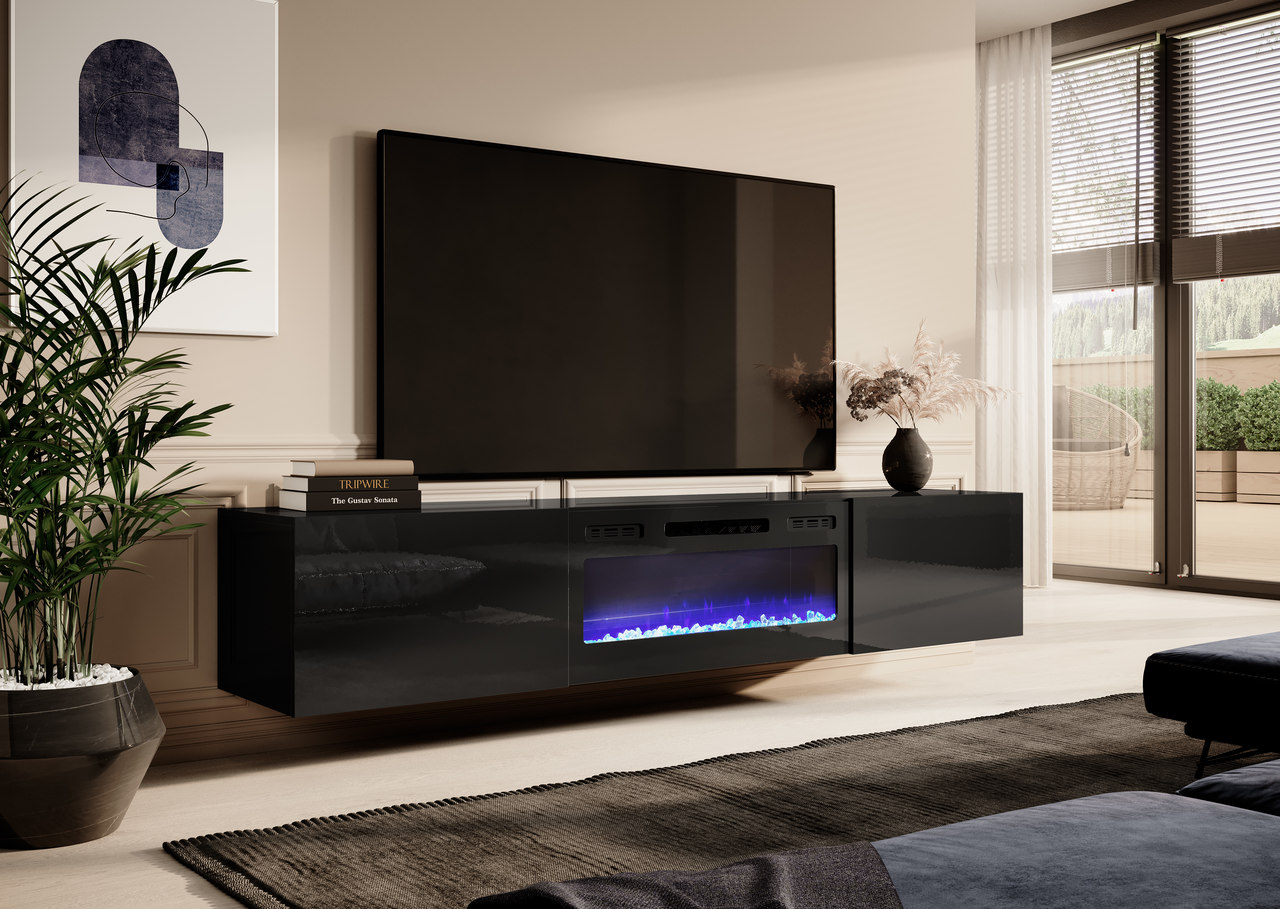 TV Stand SLIDE K with electric fireplace black