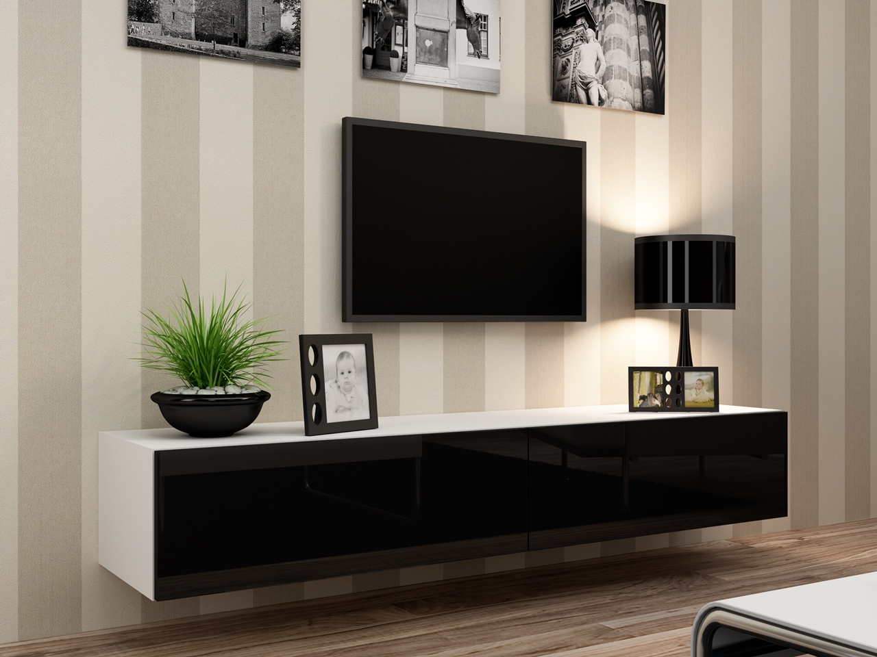 TV Stand 180 VIGO VG1B white / black gloss