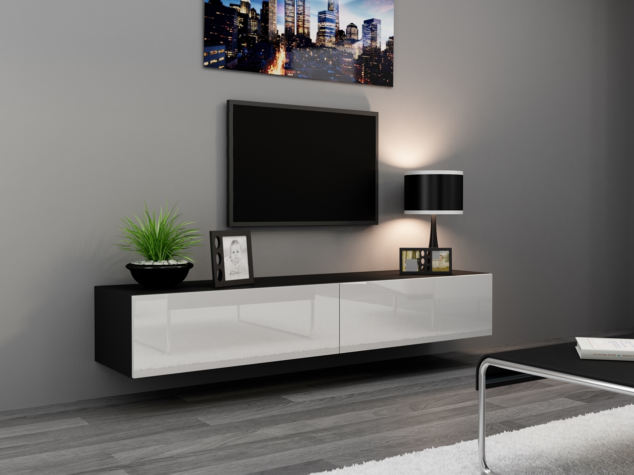 TV Stand 180 VIGO VG1C black / white gloss