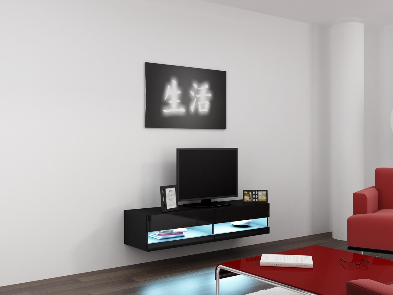 TV Stand 140 VIGO NEW VG12D black / black gloss