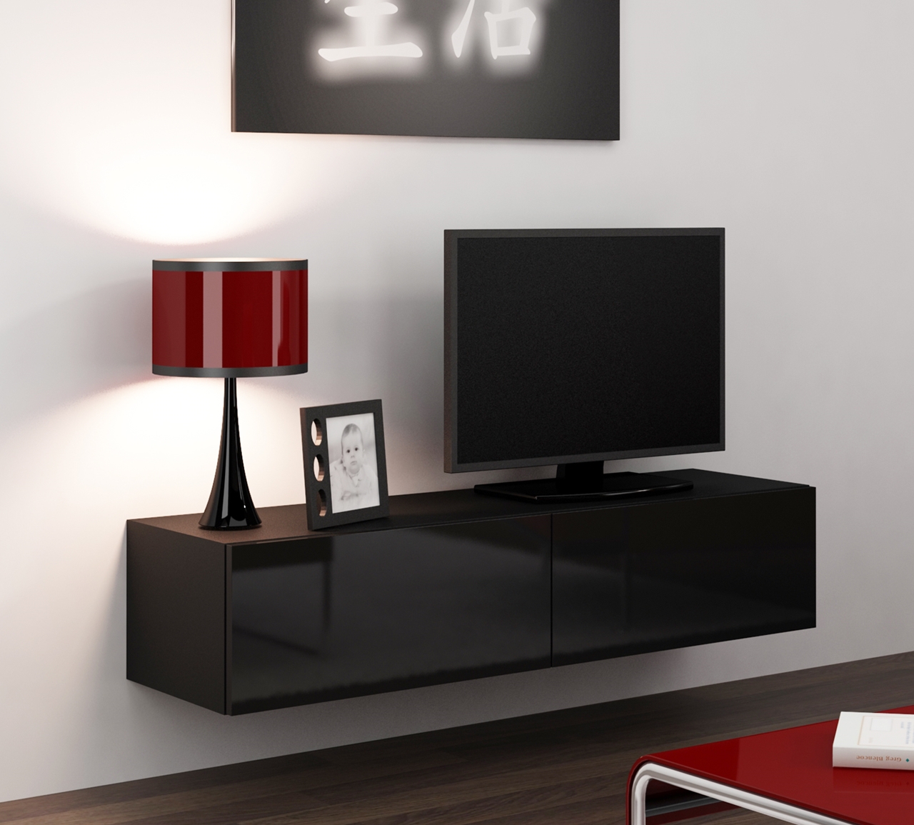 TV Stand 140 VIGO VG4D black / black gloss