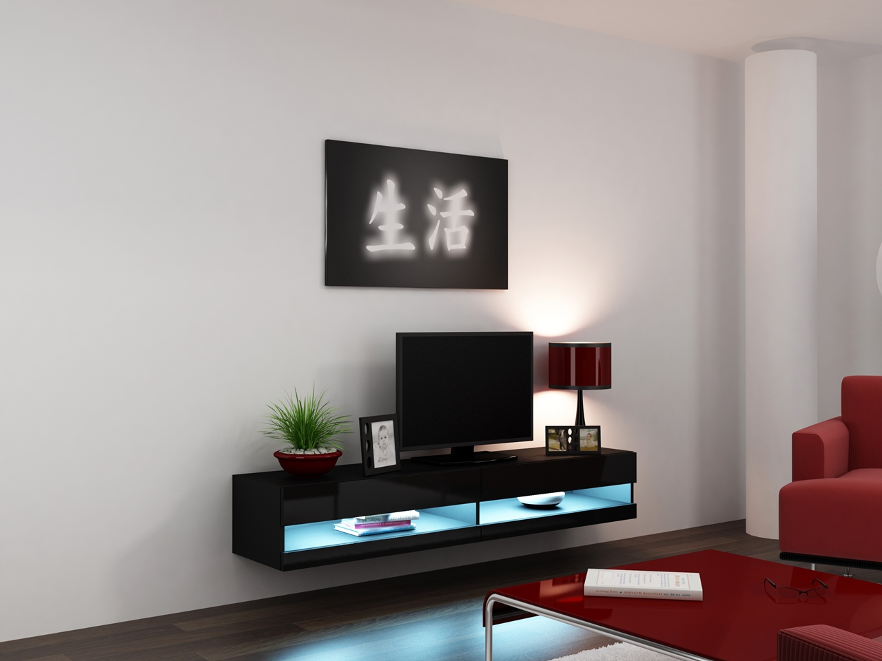 TV Stand 180 VIGO NEW VG9D black / black gloss