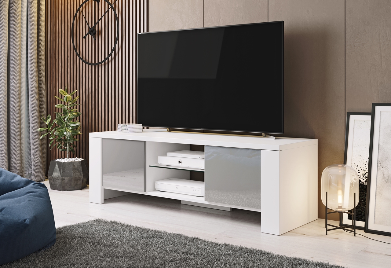 TV Stand WEST white / grey gloss