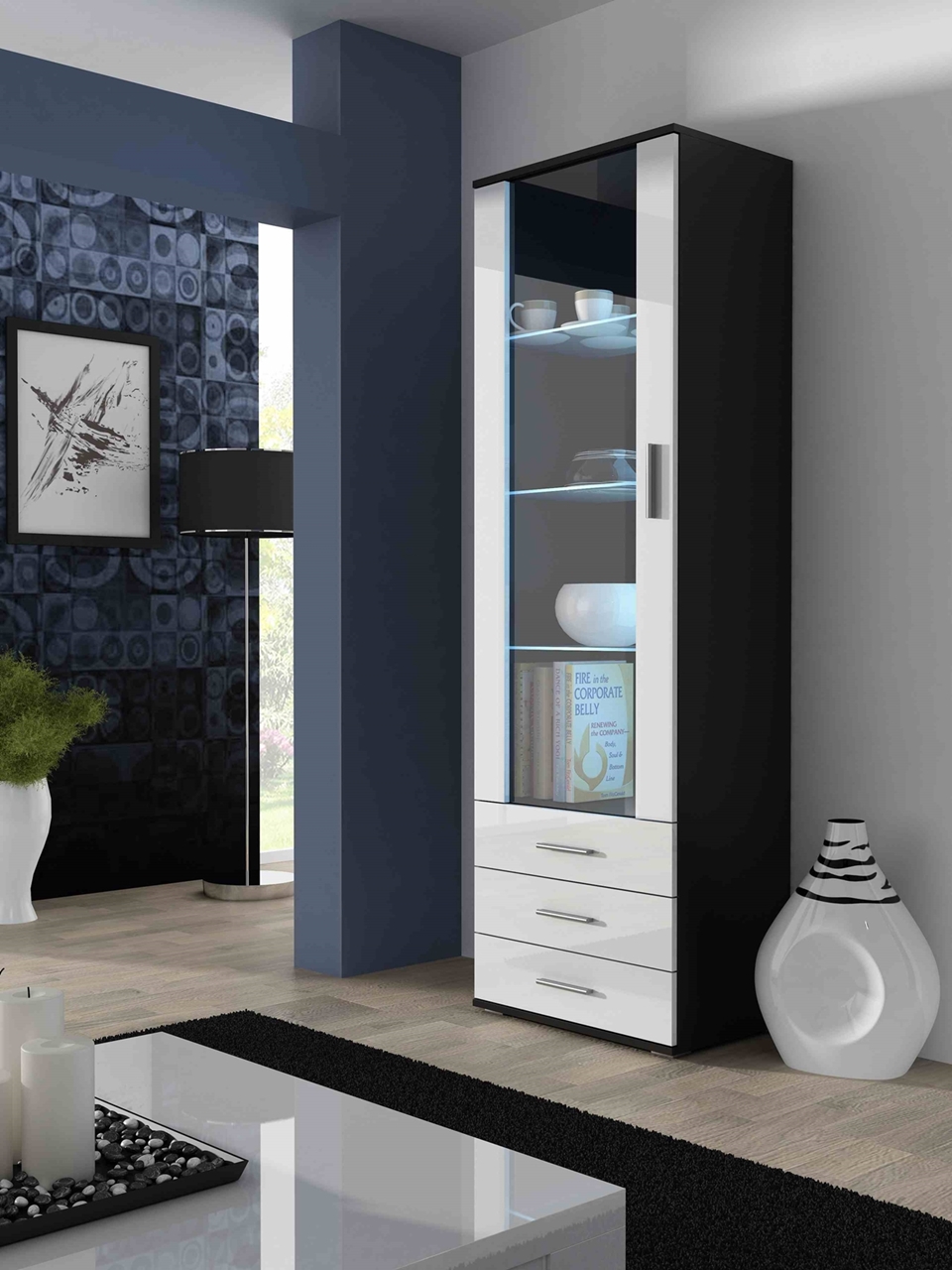 Display cabinet SOHO SH1C black / white gloss