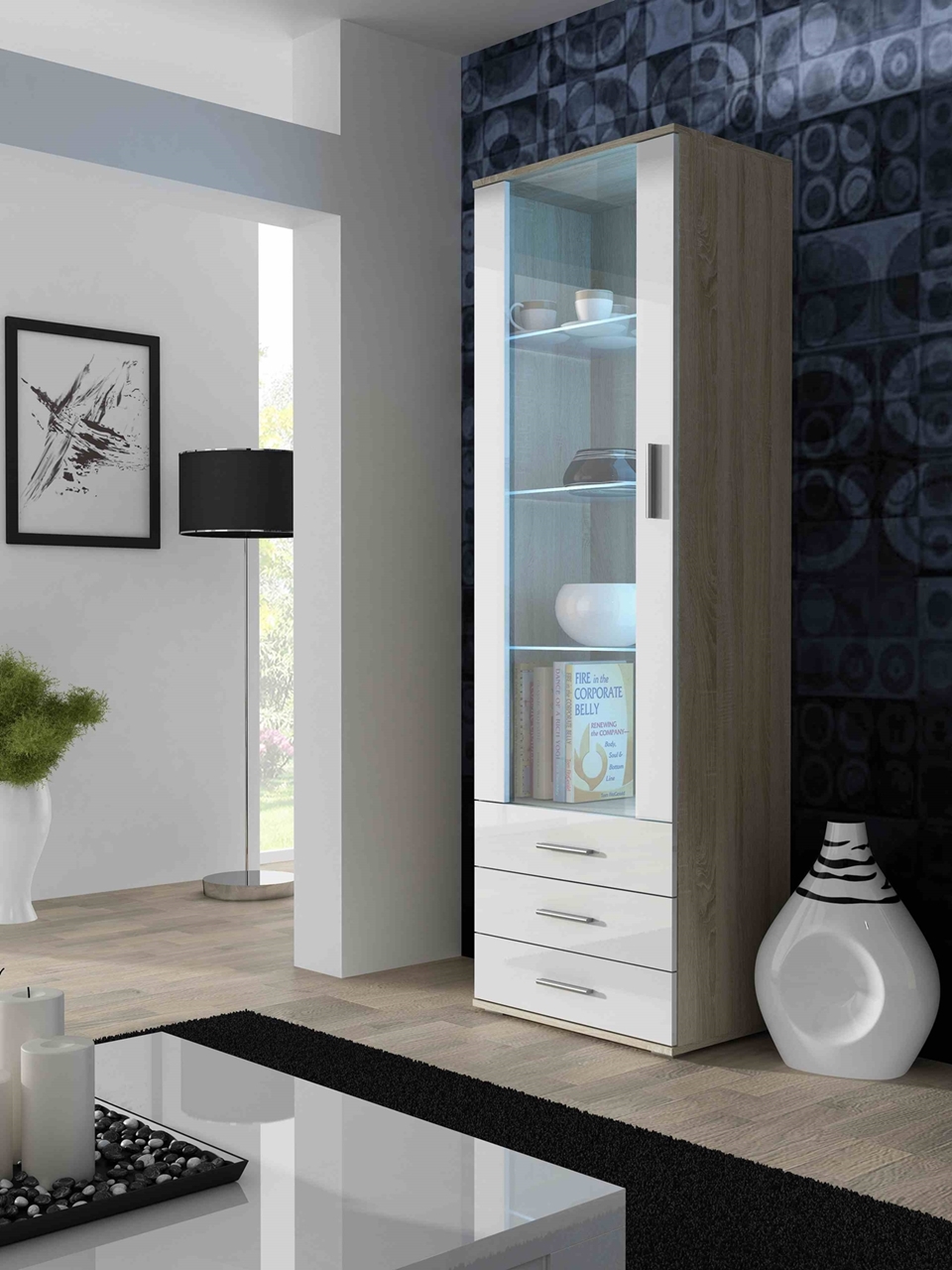 Display cabinet SOHO SH1E sonoma oak / white gloss