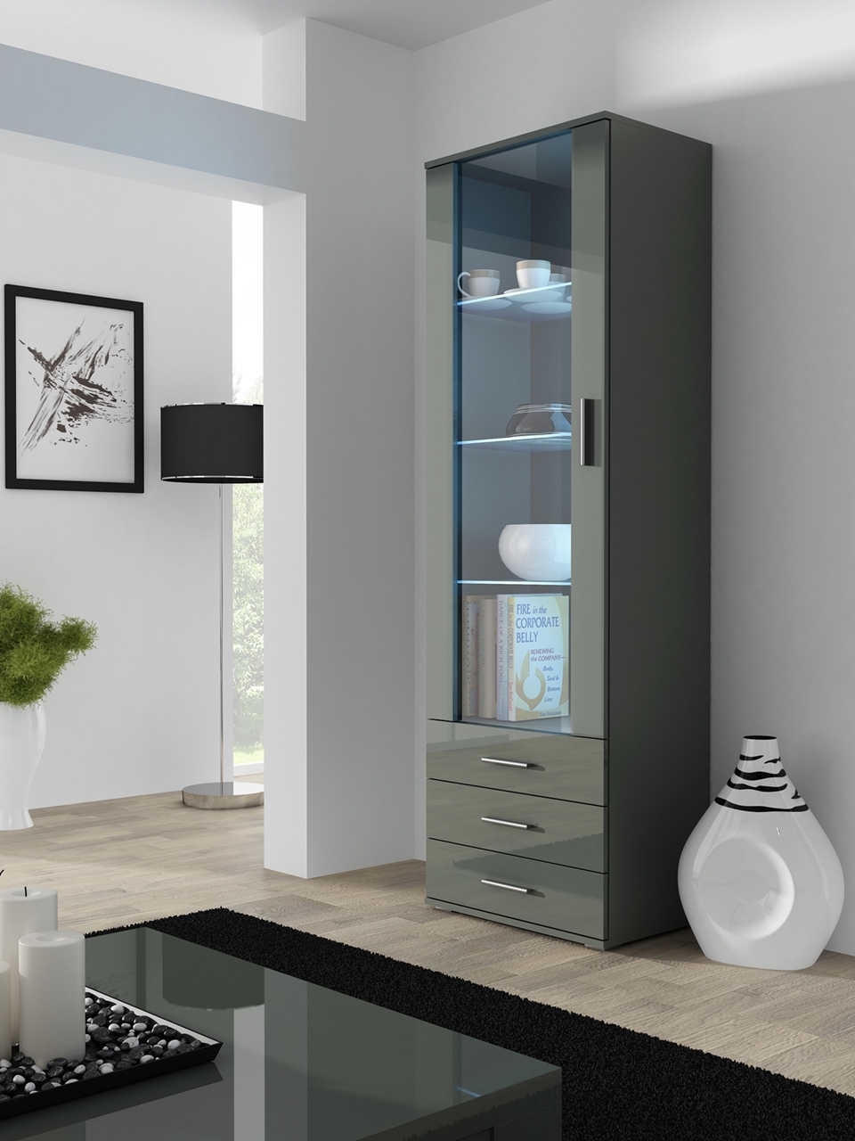 Display cabinet SOHO SH1H grey / grey gloss
