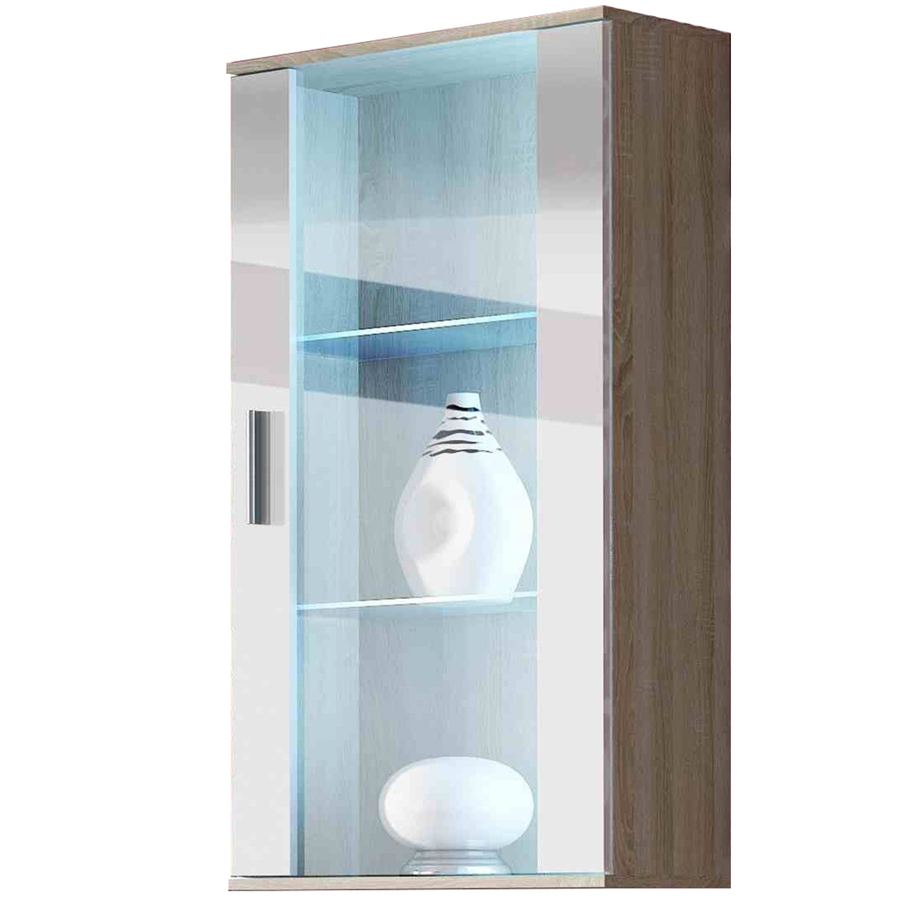 Wall display cabinet SOHO SH2E sonoma oak / white gloss