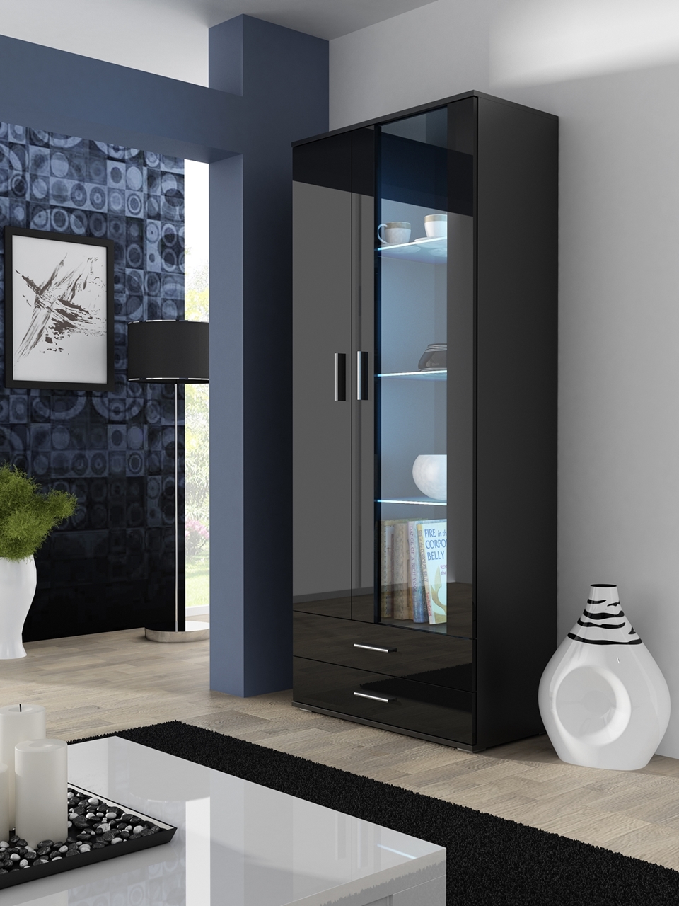 Display cabinet SOHO SH7D black / black gloss