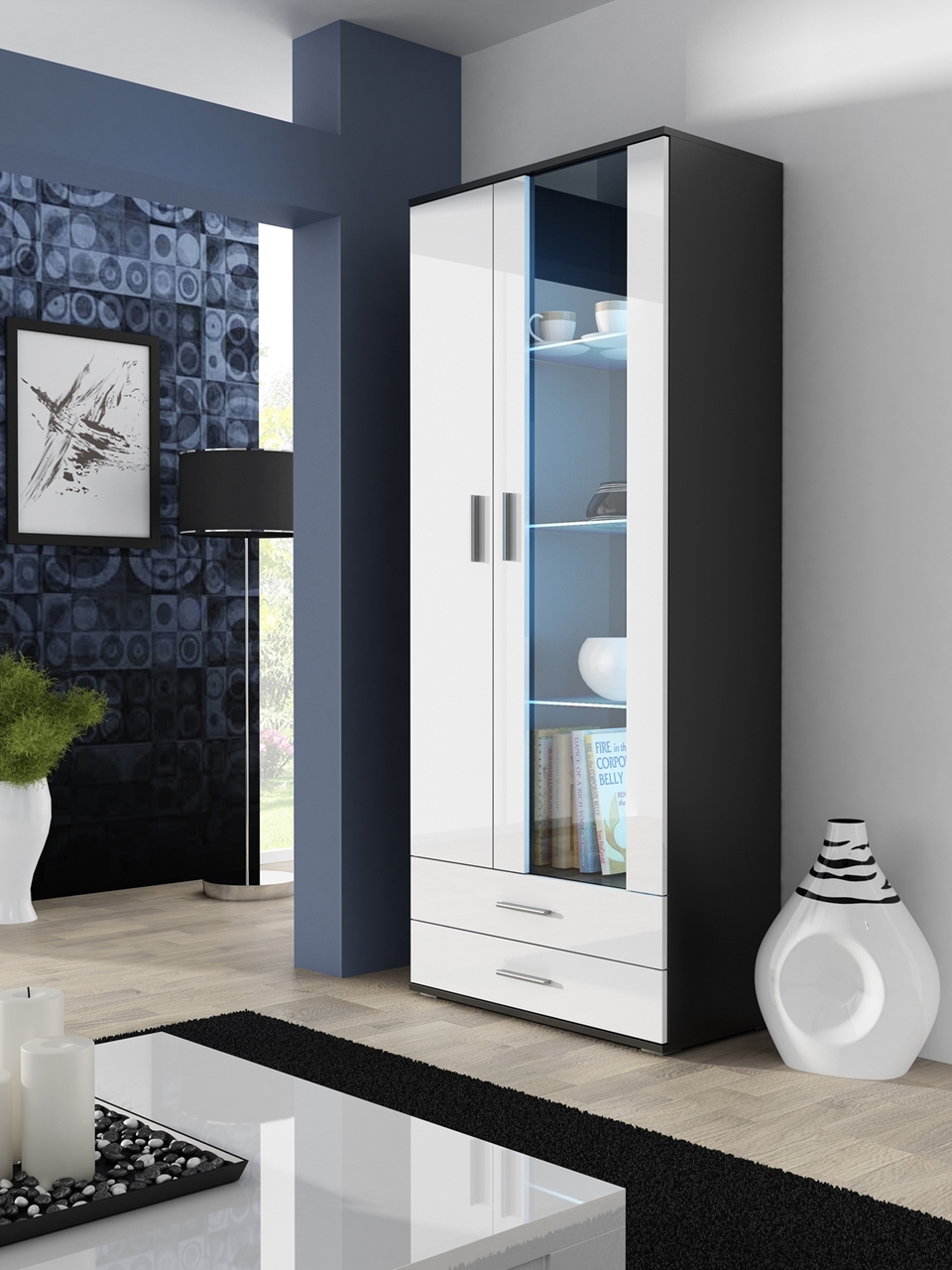 Display cabinet SOHO SH7C black / white gloss