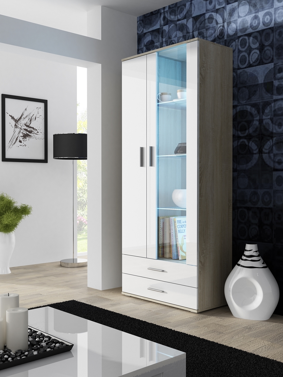Display cabinet SOHO SH7E sonoma oak / white gloss
