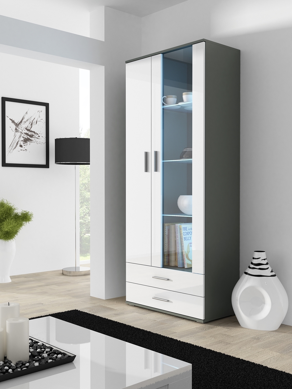Display cabinet SOHO SH7G grey / white gloss