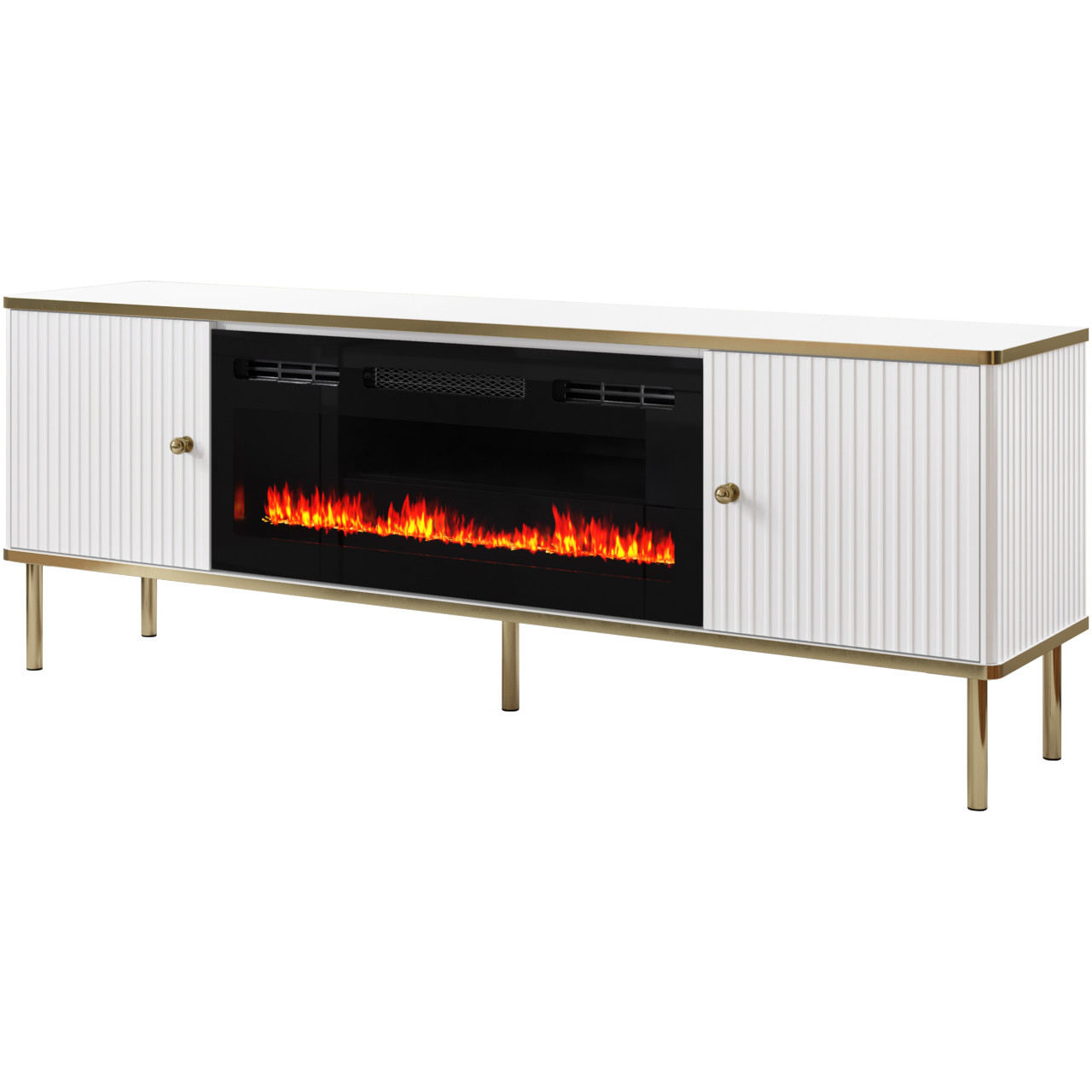 TV cabinet with electric fireplace CAMELIA CA02 white / gold
