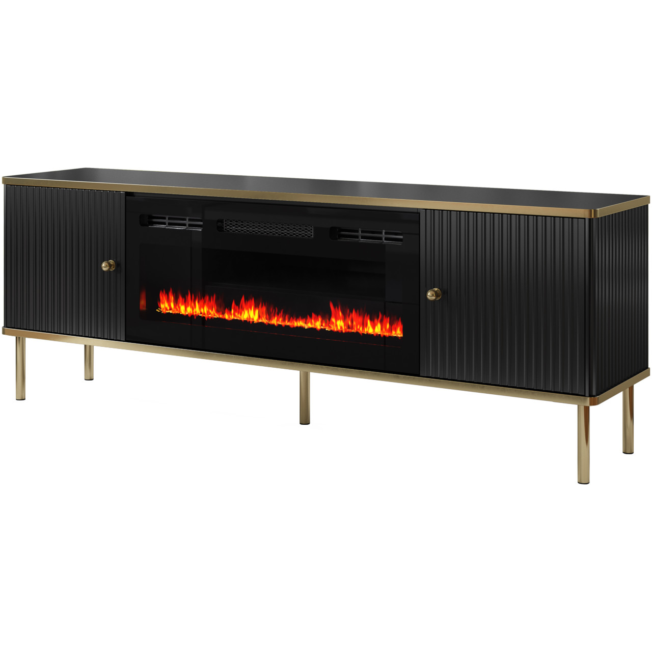 TV cabinet with electric fireplace CAMELIA CA02 black / gold