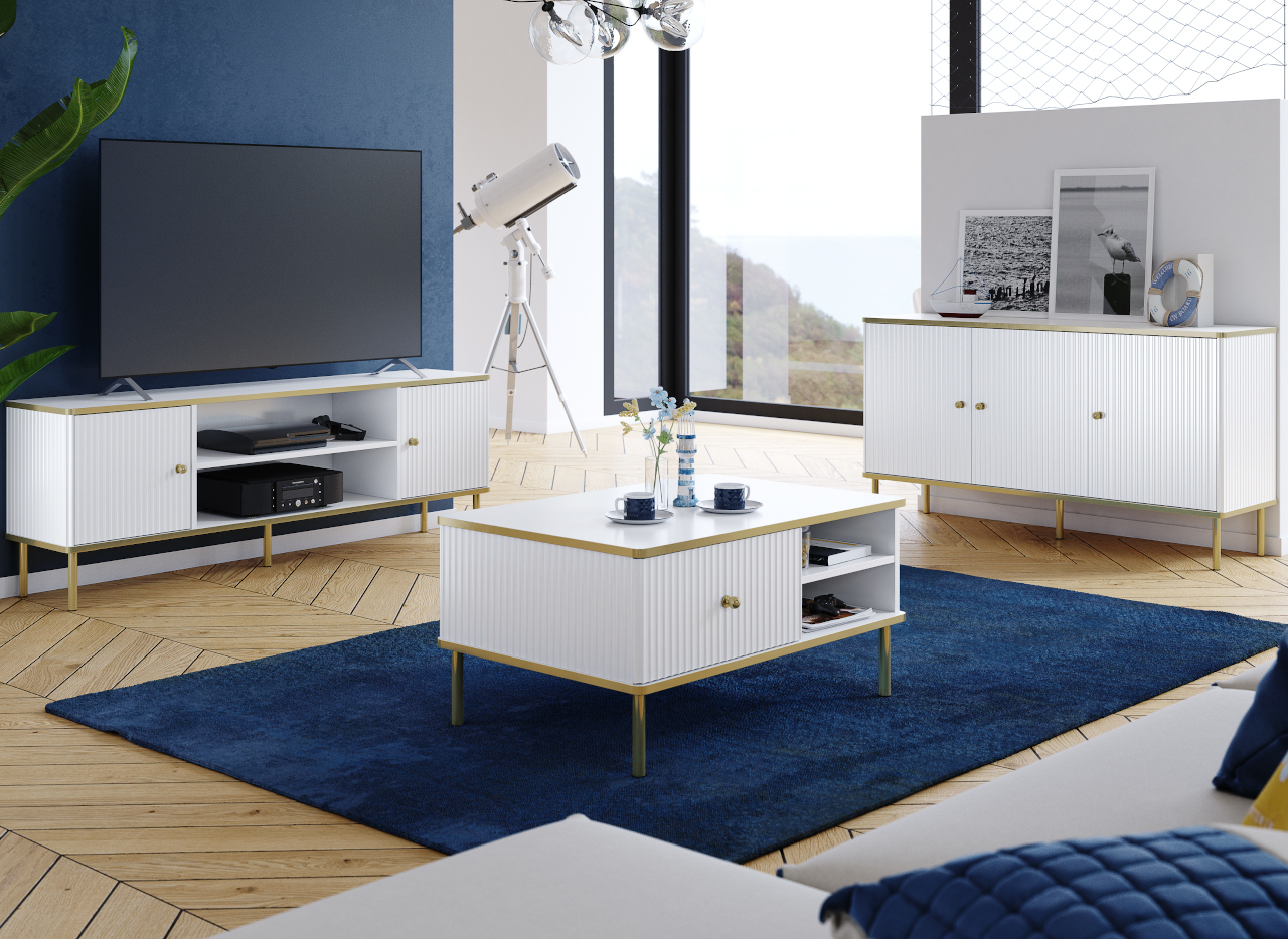 TV cabinet with shelf CAMELIA CA01 white / gold