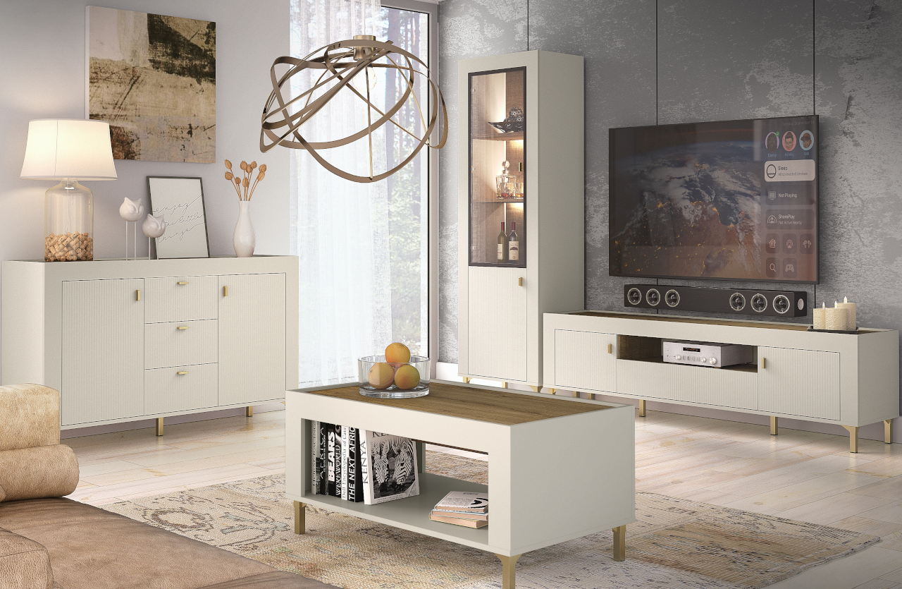 Cabinet with electric fireplace MOSSO 07K cashmere