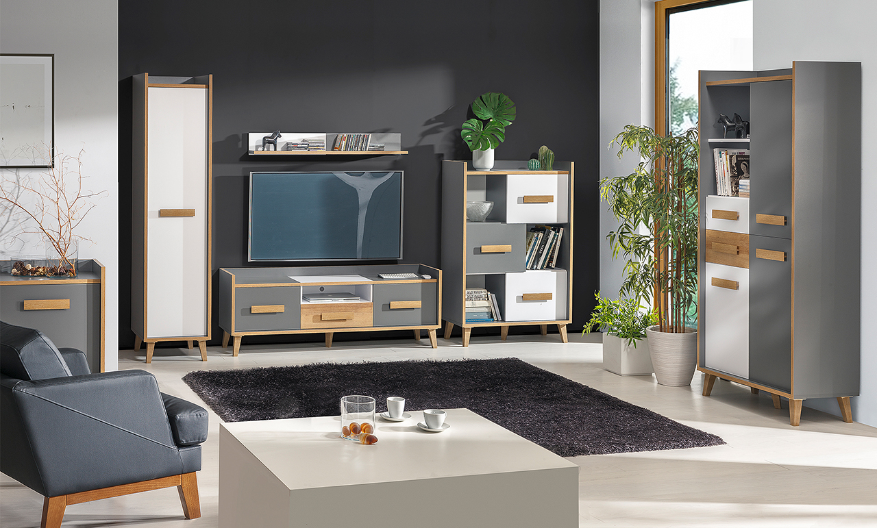 Living room storage set WERSA 1 anthracite / oak riviera / brilliant white