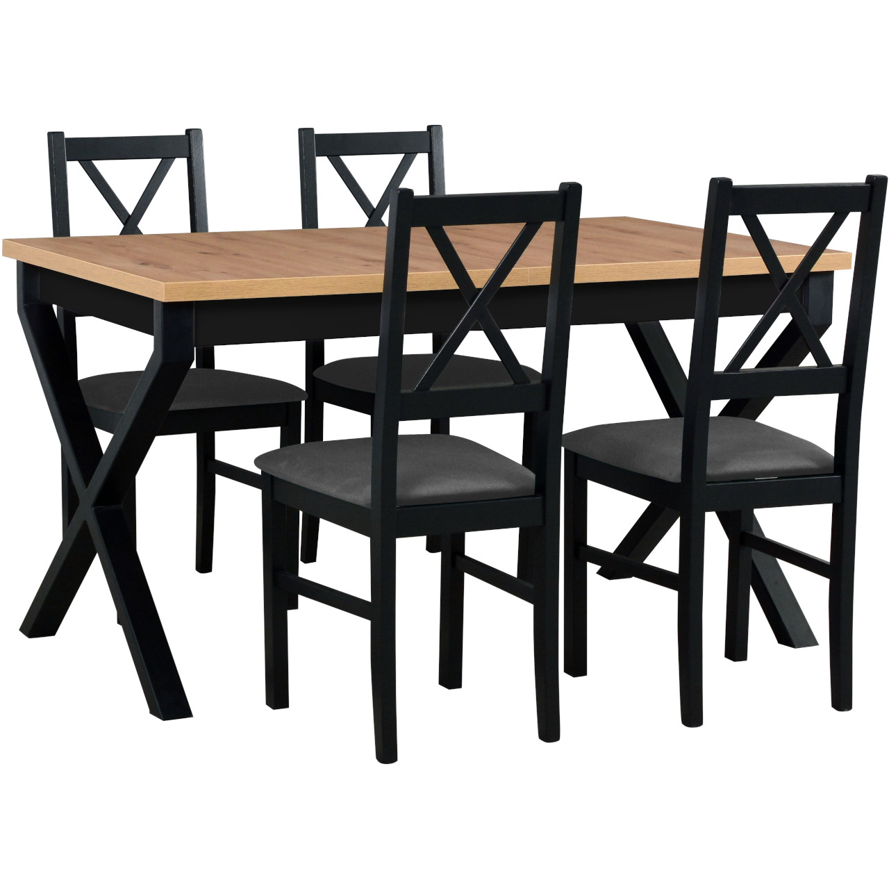 Table IKON 1 wotan laminate / black + chairs NILO 10 (4 pcs.) black / 28B