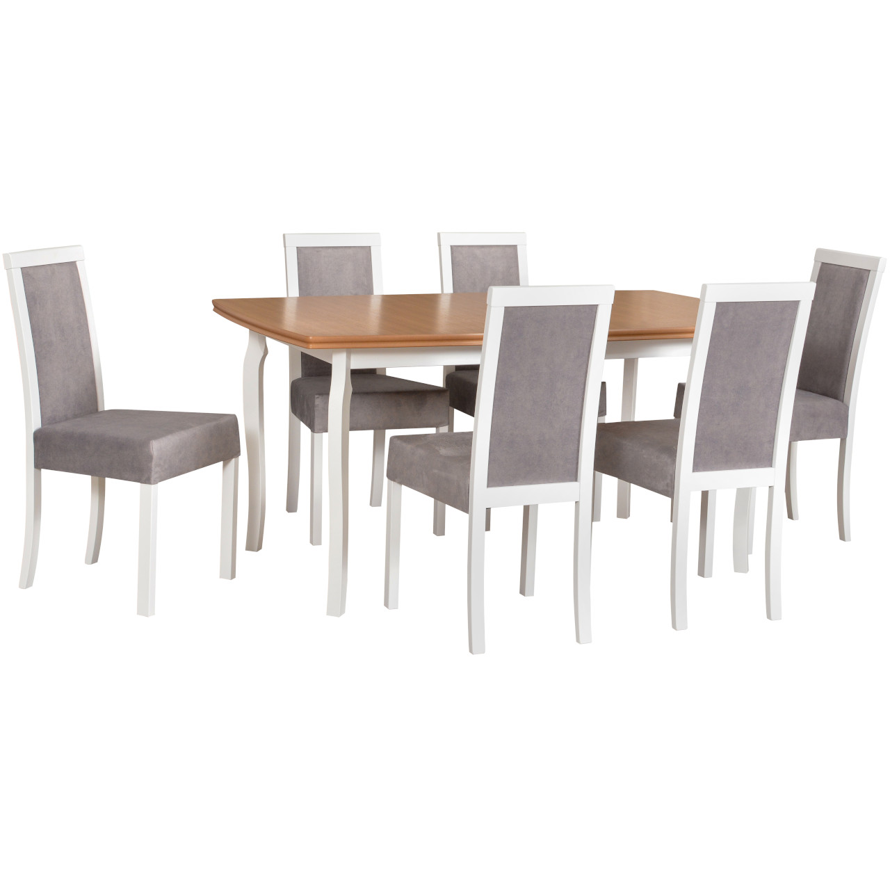 Table KENT 1 oak veneer / white + chairs ROMA 3 (6 pcs.) white / 20B