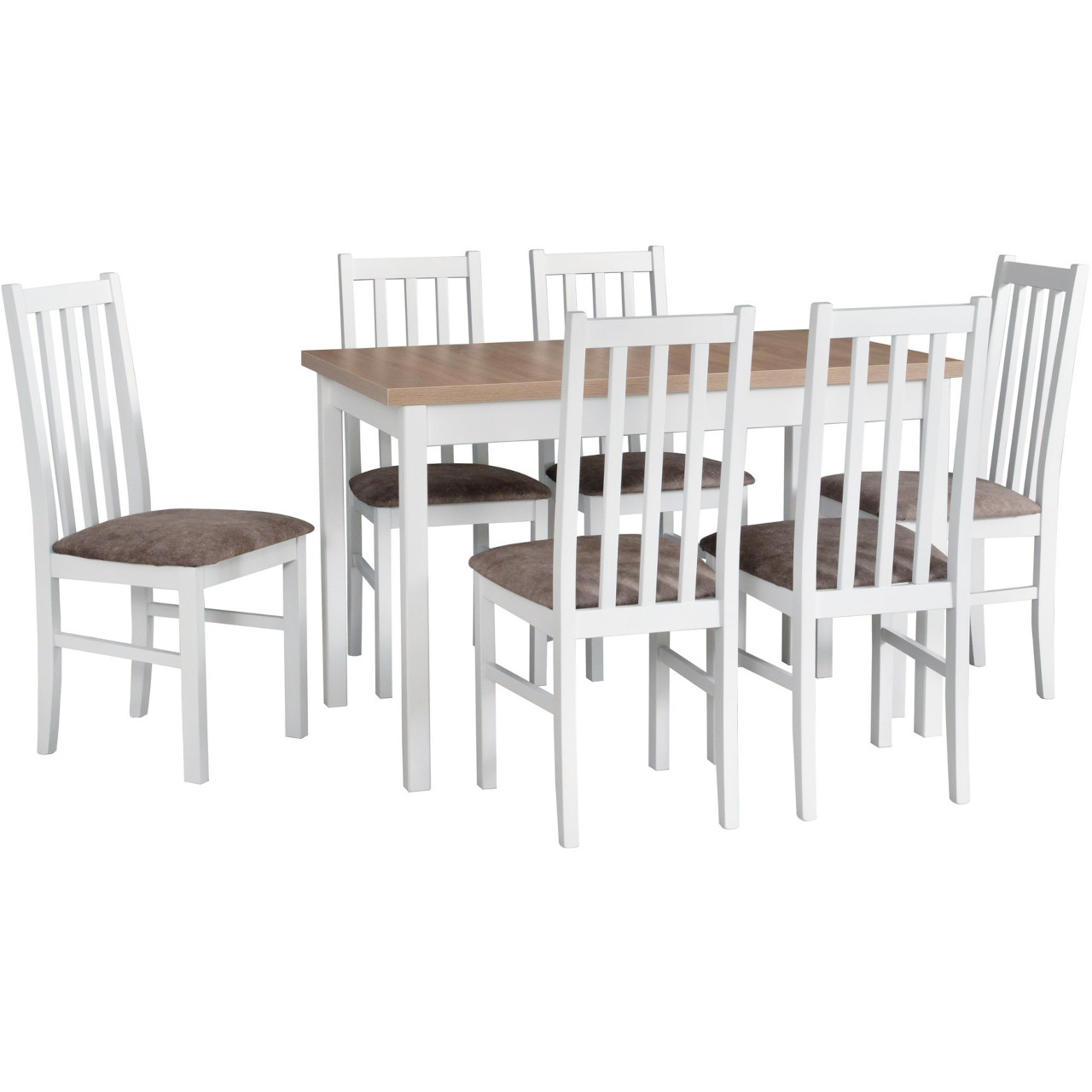 Table MAX 10 sonoma laminate / white + chairs BOS 10 (6 pcs.) white / 25B