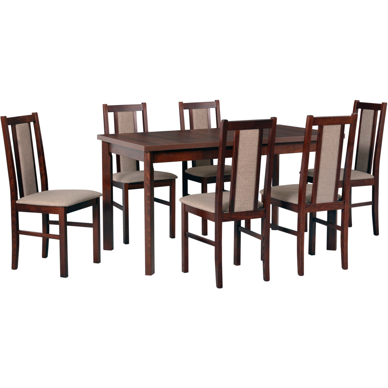 Table MODENA 1P walnut laminate + chairs BOS 14 (6 pcs.) walnut / 6B