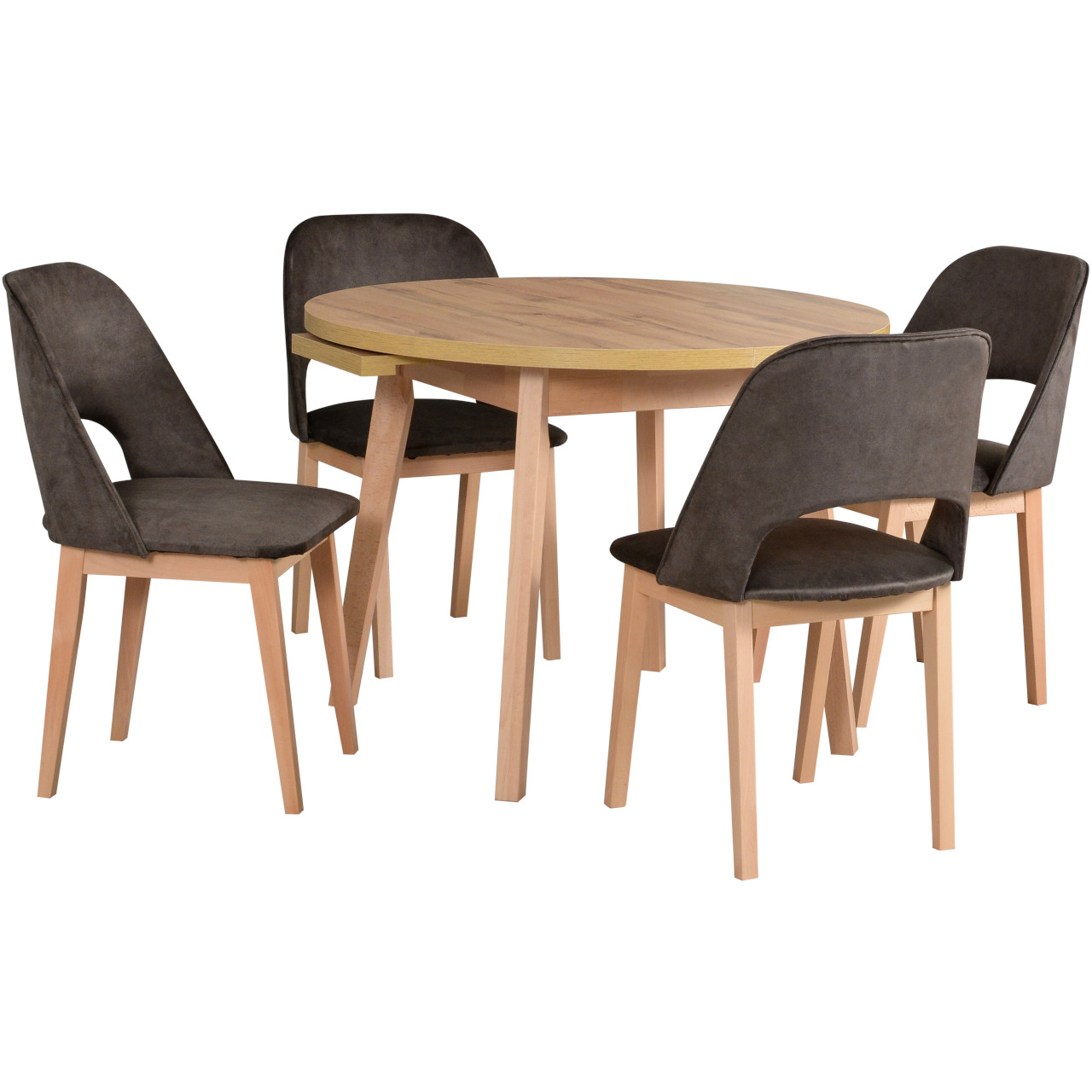 Table OSLO 3 L wotan laminate / beech + chairs MONTI 2 (4 pcs.) natural beech / 22B