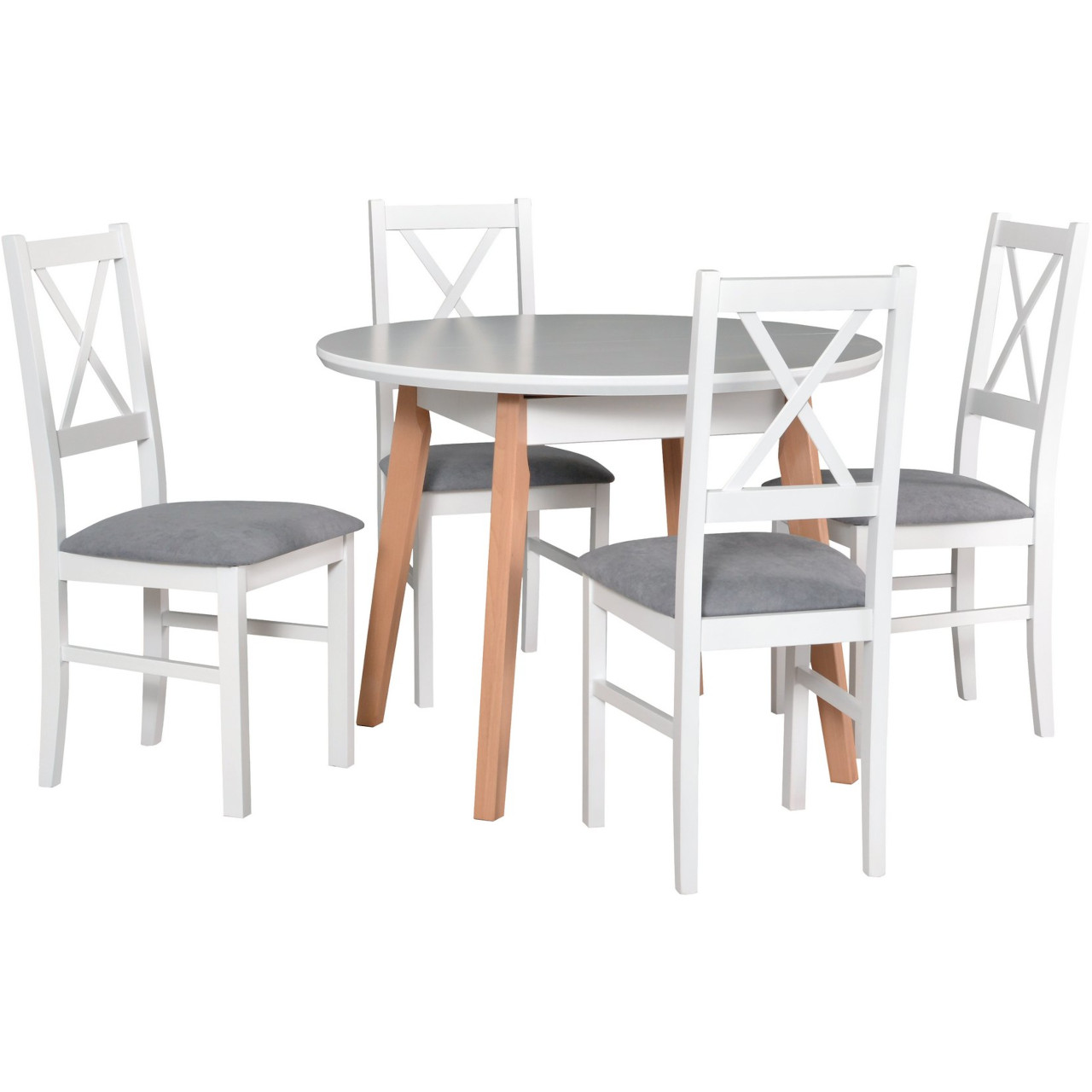Table OSLO 4 MDF white / beech + chairs NILO 10 (4 pcs.) white / 1B