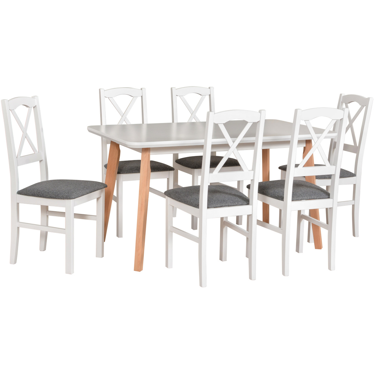 Table OSLO 7 MDF white / beech + chairs NILO 11 (6 pcs.) white / 8B
