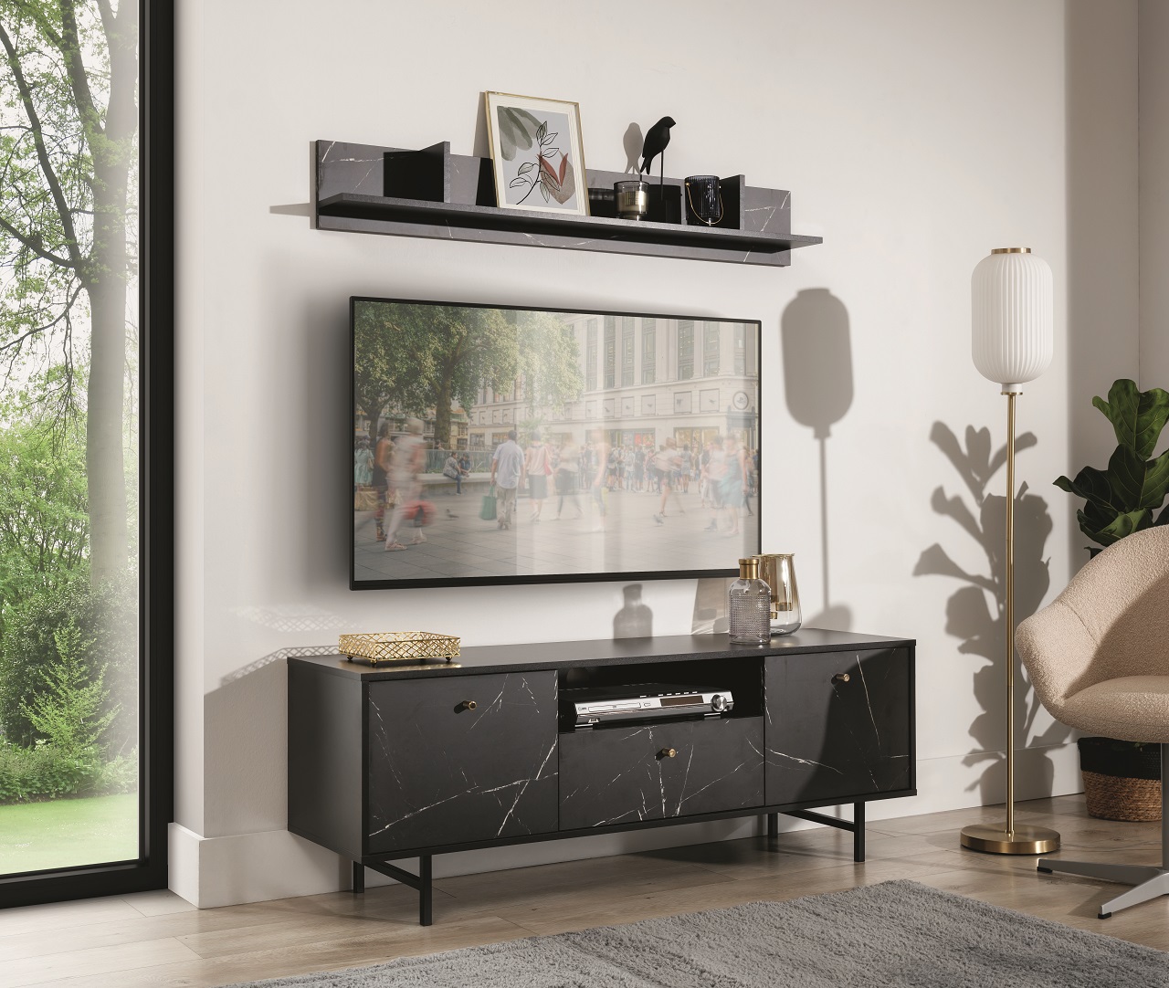 TV Cabinet VEROLI VR03 black / black marble